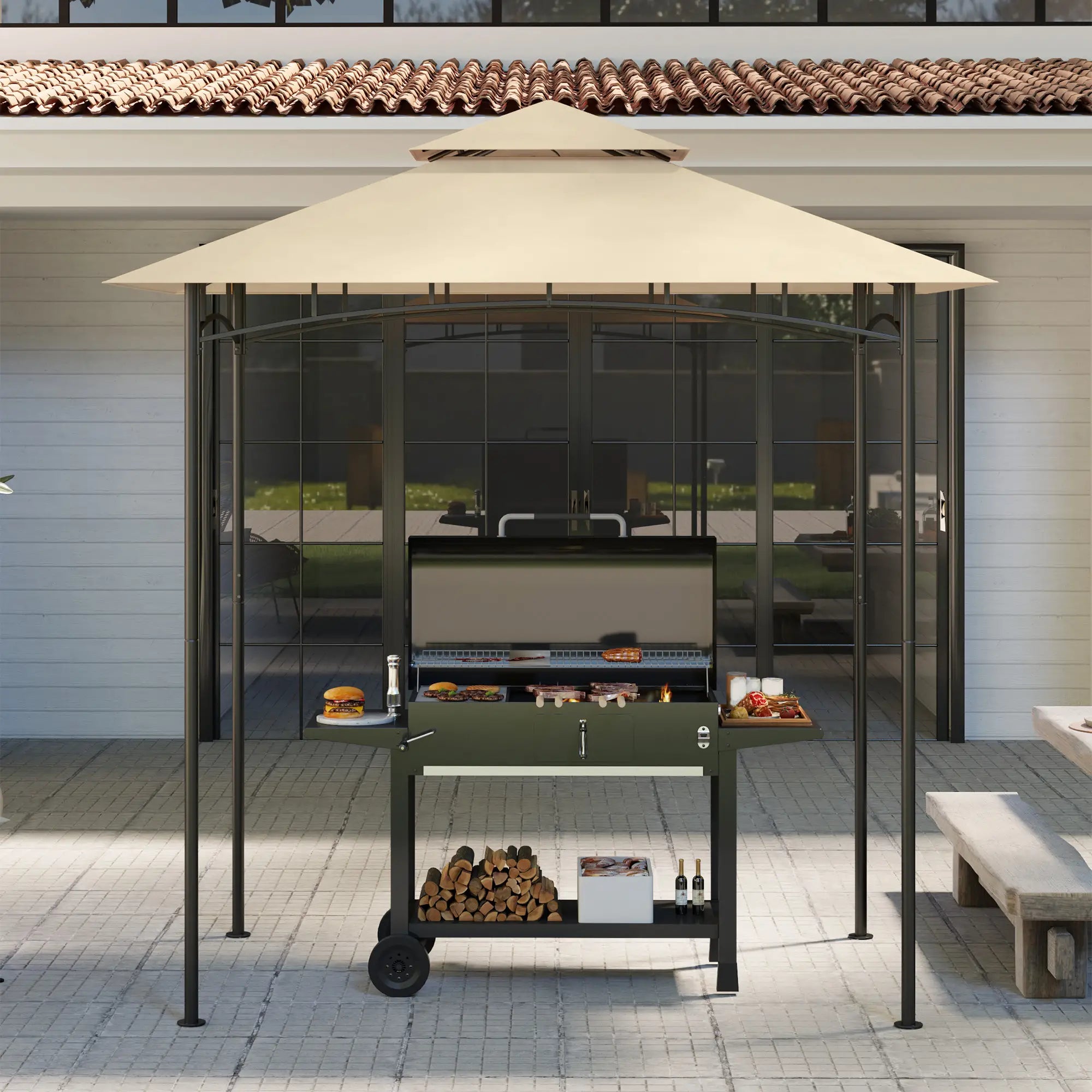 Outsunny Ersatzdach 1,5x2,4?m Beige für Grillpavillon