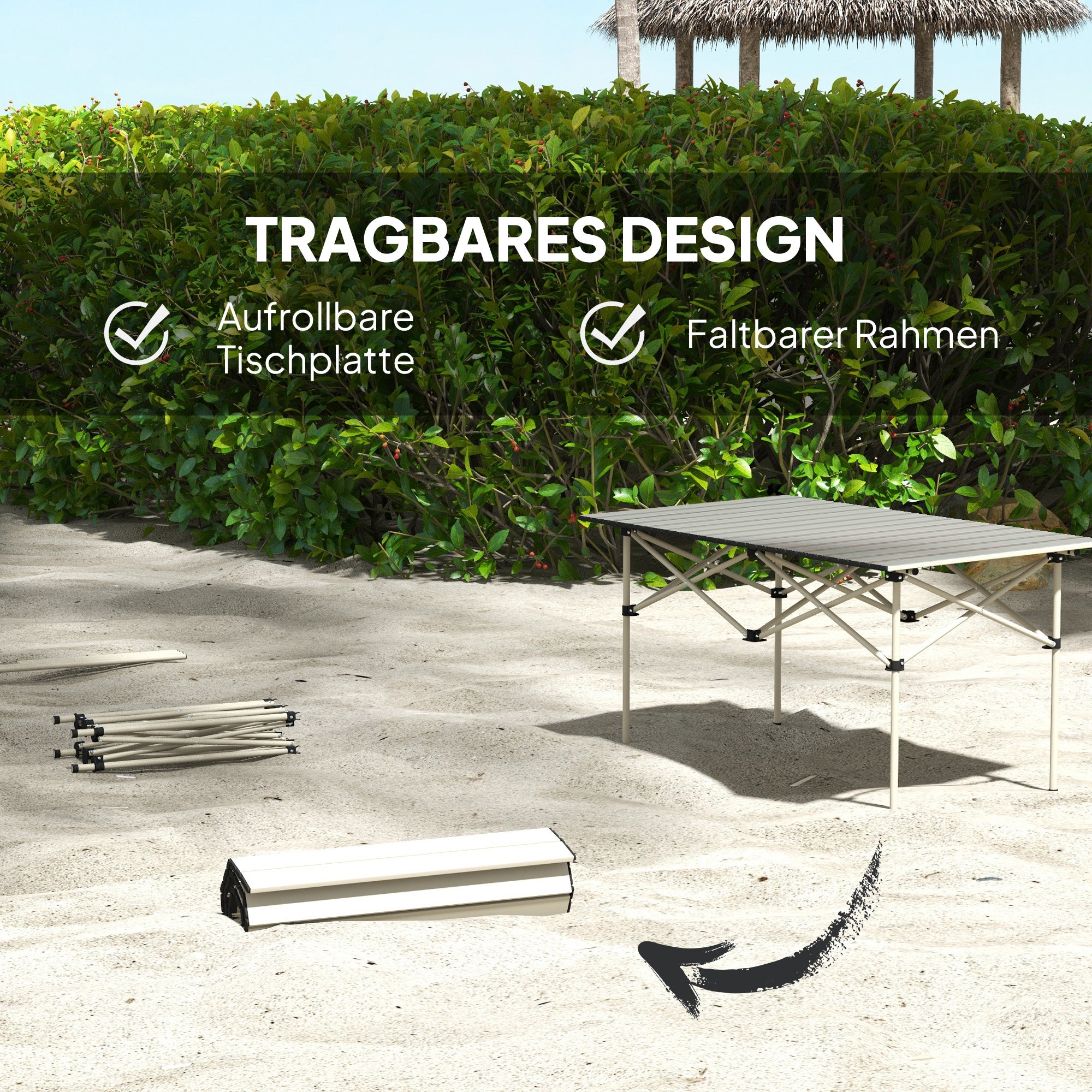 Outsunny Campingtisch Klapptisch mit Aufrollbare Tischplatte Gartentisch aus Aluminium 2 Personen 95 x 55cm Khaki