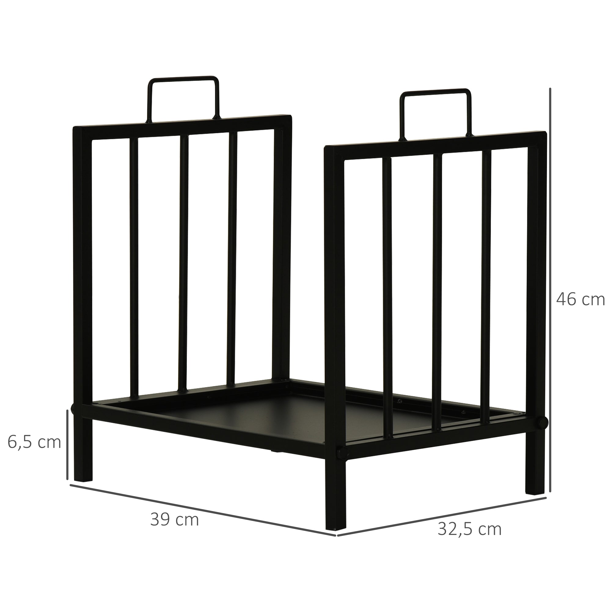 Outsunny Kaminholzregal Kaminholzständer mit zwei Griffen Kaminbesteck 50 kg belastbar Feuerholzablage Kaminwerkzeug Metall Schwarz 39 x 32,5 x 46 cm