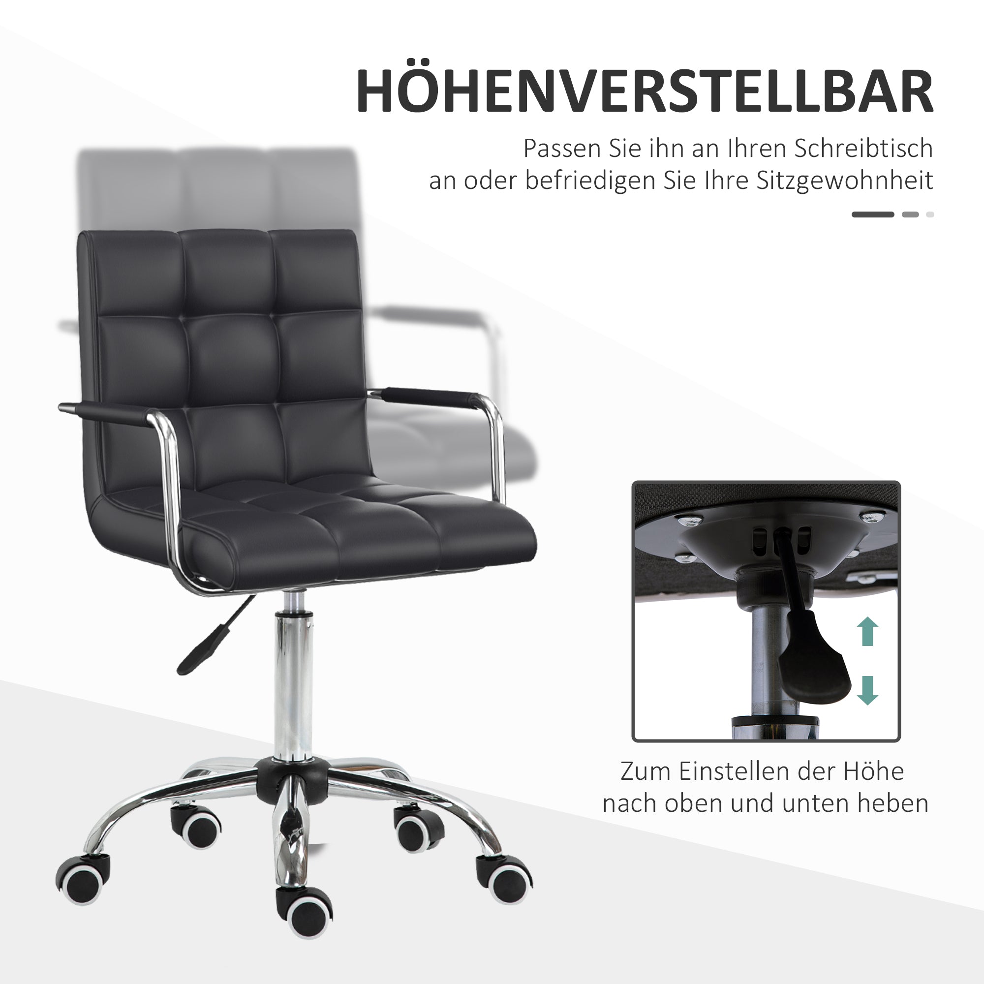 HOMCOM Bürostuhl im Retrodesign, höhenverstellbar, 5 Rollen, 52,5 cm x 54 cm x 99 cm, Schwarz