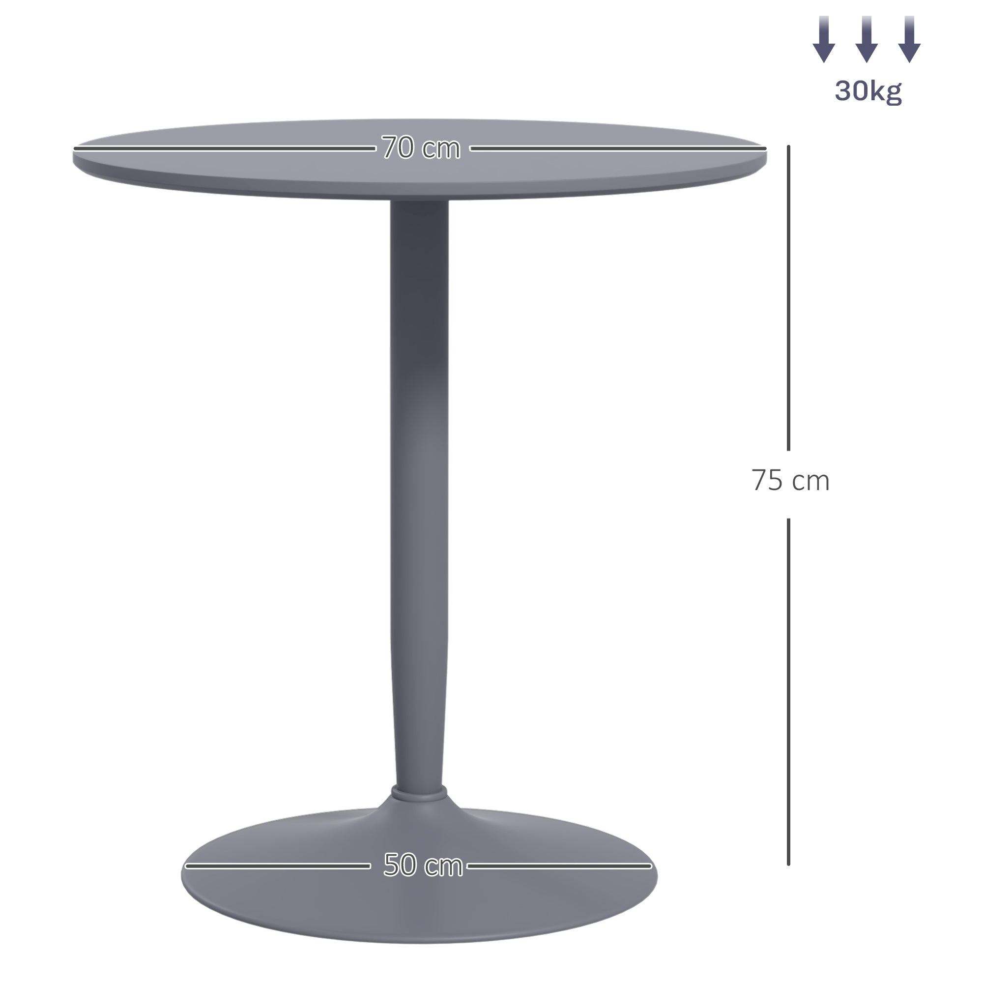 HOMCOM Esstisch für 2 Personen, runde Tischplatte, Stahlfuß, Grau, 70 x 70 x 75 cm