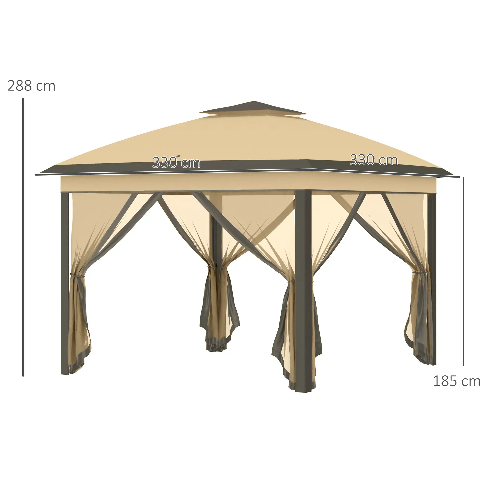 Faltpavillon 3,3x3,3?m mit Doppeldach & Seitenteilen, Beige