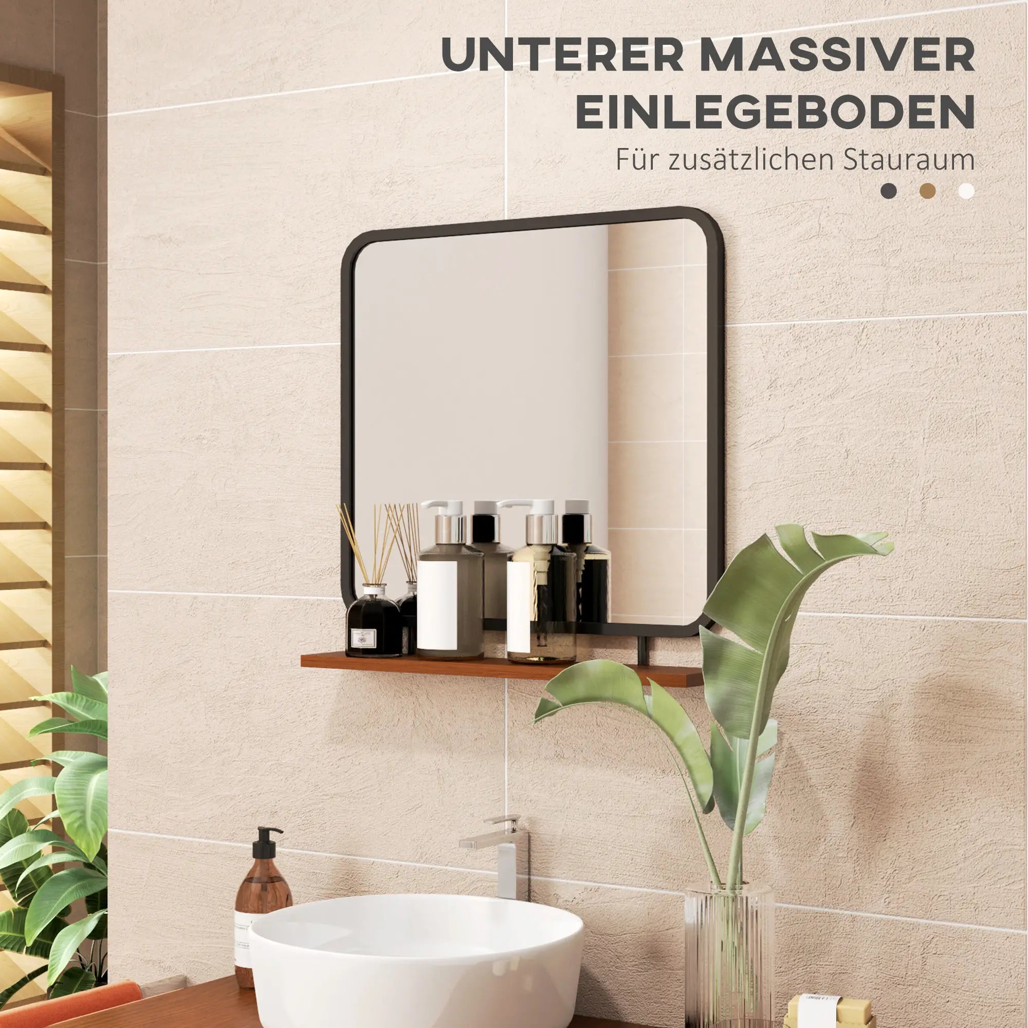 HOMCOM Wandspiegel mit Ablage Vintage-Design Paulownia-Holz
