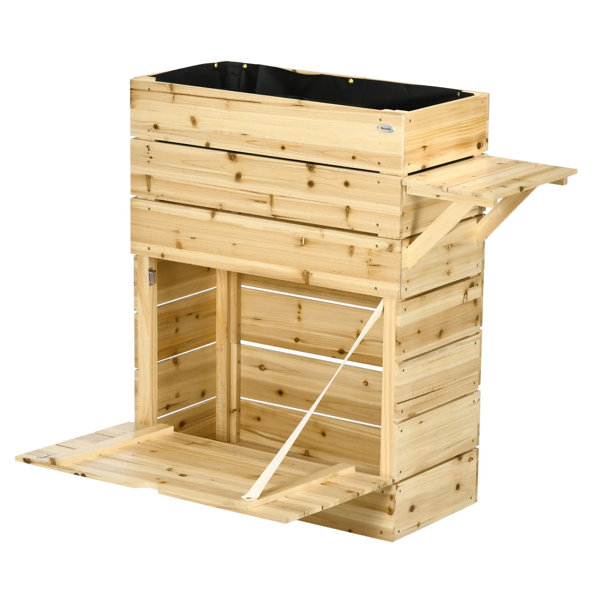 Outsunny Hochbeet Pflanzkasten mit Ablage erhöht Massivholz