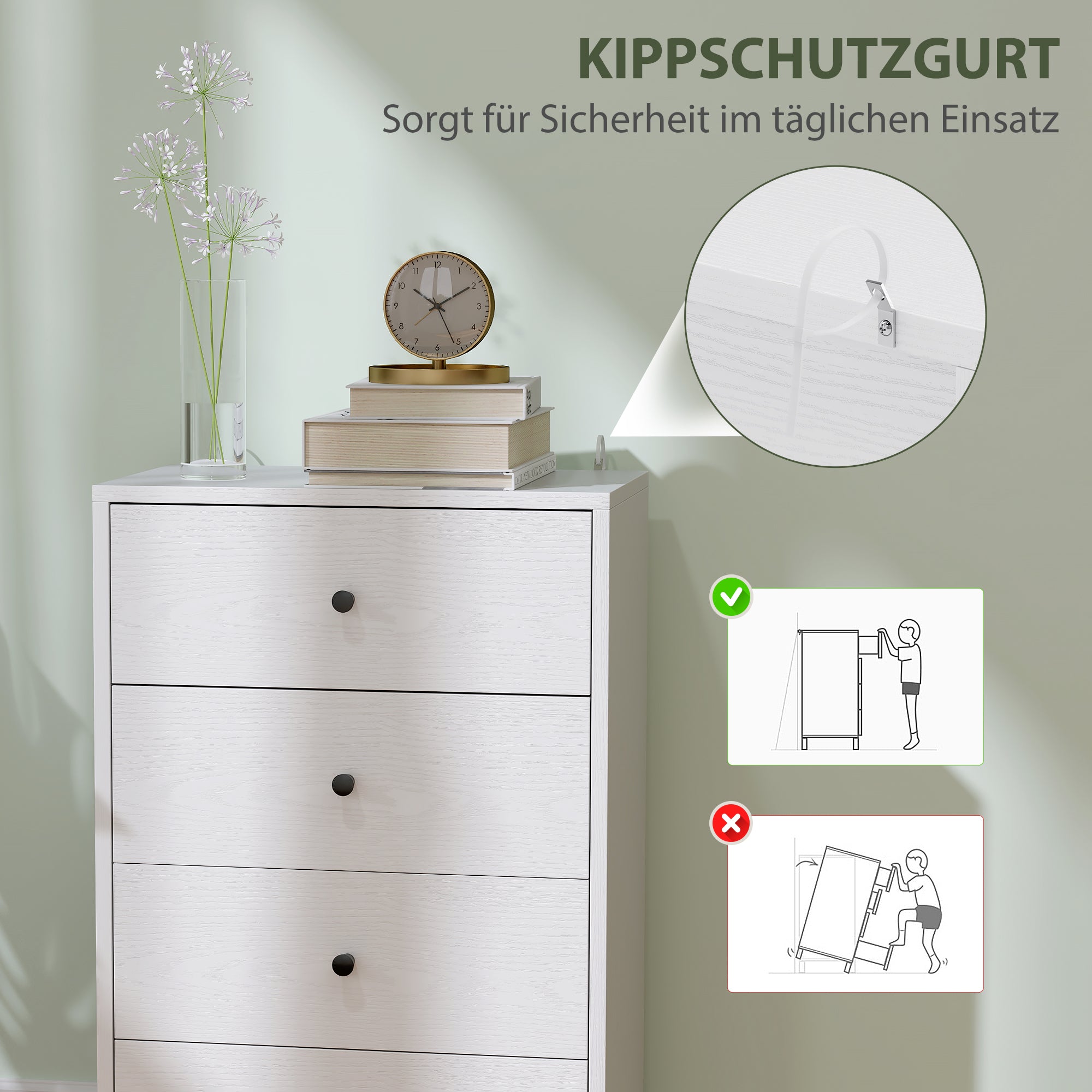HOMCOM Kommode Sideboard mit 7 Schubladen Schrank aus Holzwerkstoff im Modern Stil 47 x 29 x 75 cm Weiß