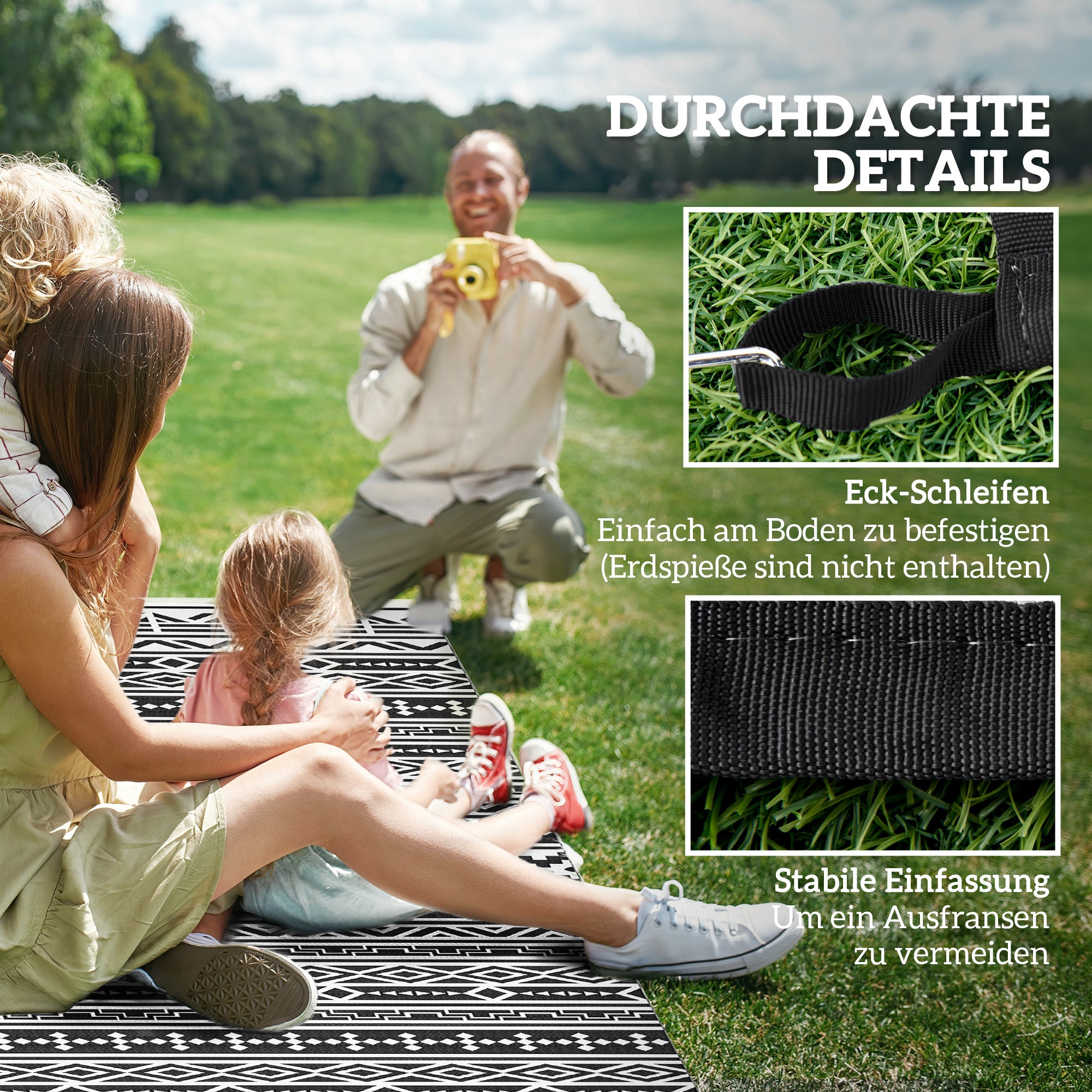 Outsunny Outdoor Teppich robuster Wetterfest Outdoorteppich, Carpet mit Boho-Style, Outdoor-Teppich für Wohnzimmer Balkon