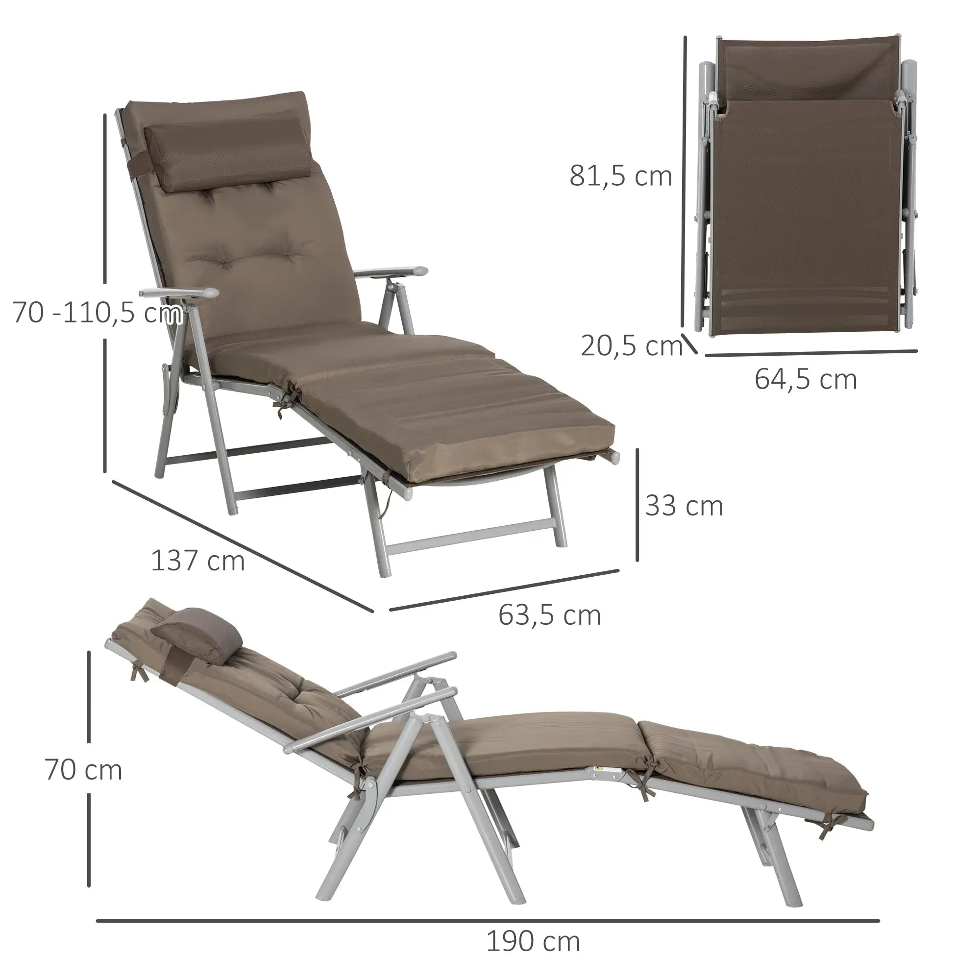 Outsunny Sonnenliege klappbar 7-fach verstellbar mit Kissen