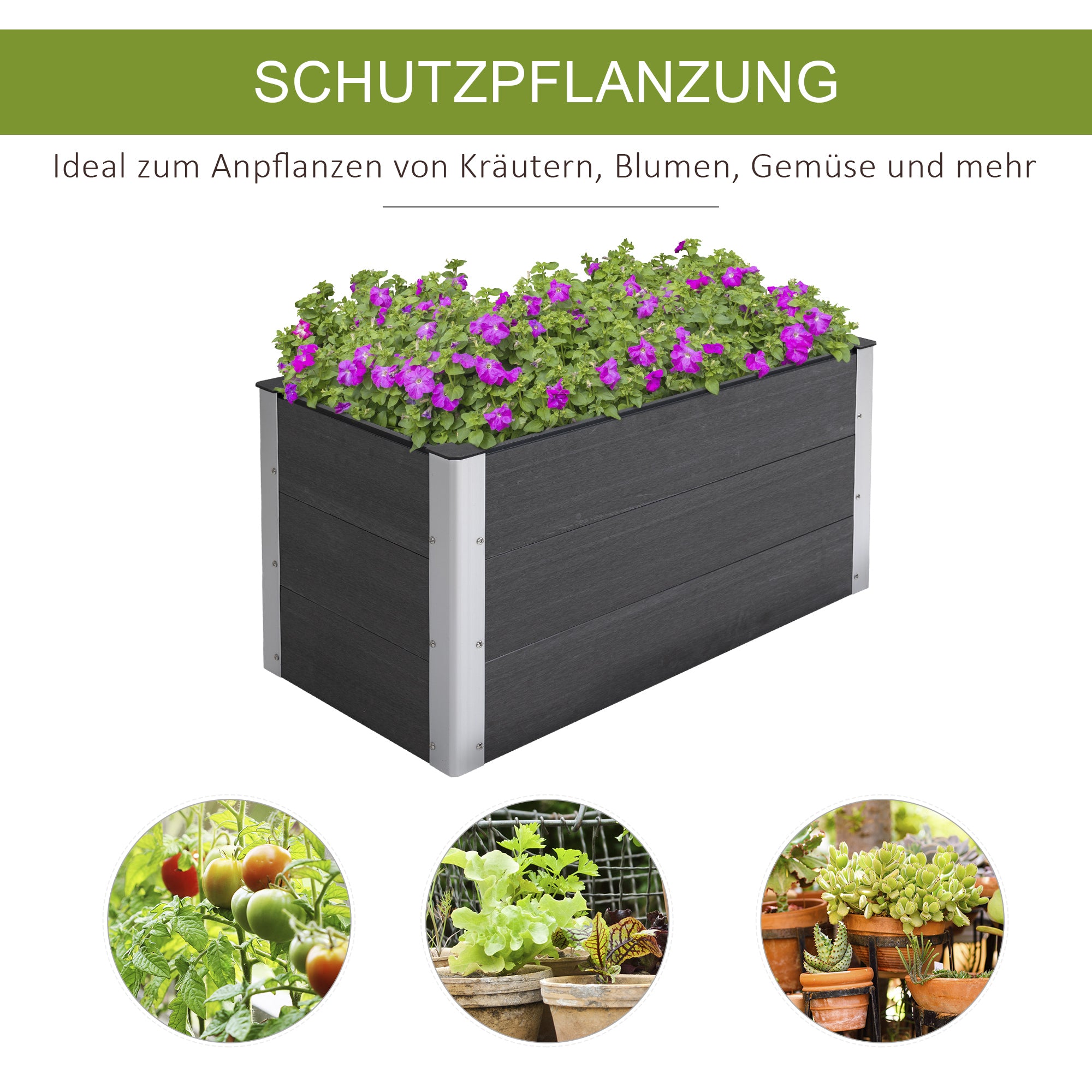 Outsunny Hochbeet Aluminium, Pflanzbeet Frühbeet Gartenbeet Blumenkasten wetterfest, ohne Boden, Pflanzkasten 100x50x55,5cm für Terrasse, Balkon, Blumenkasten für Blumen, Pflanzen, Grau