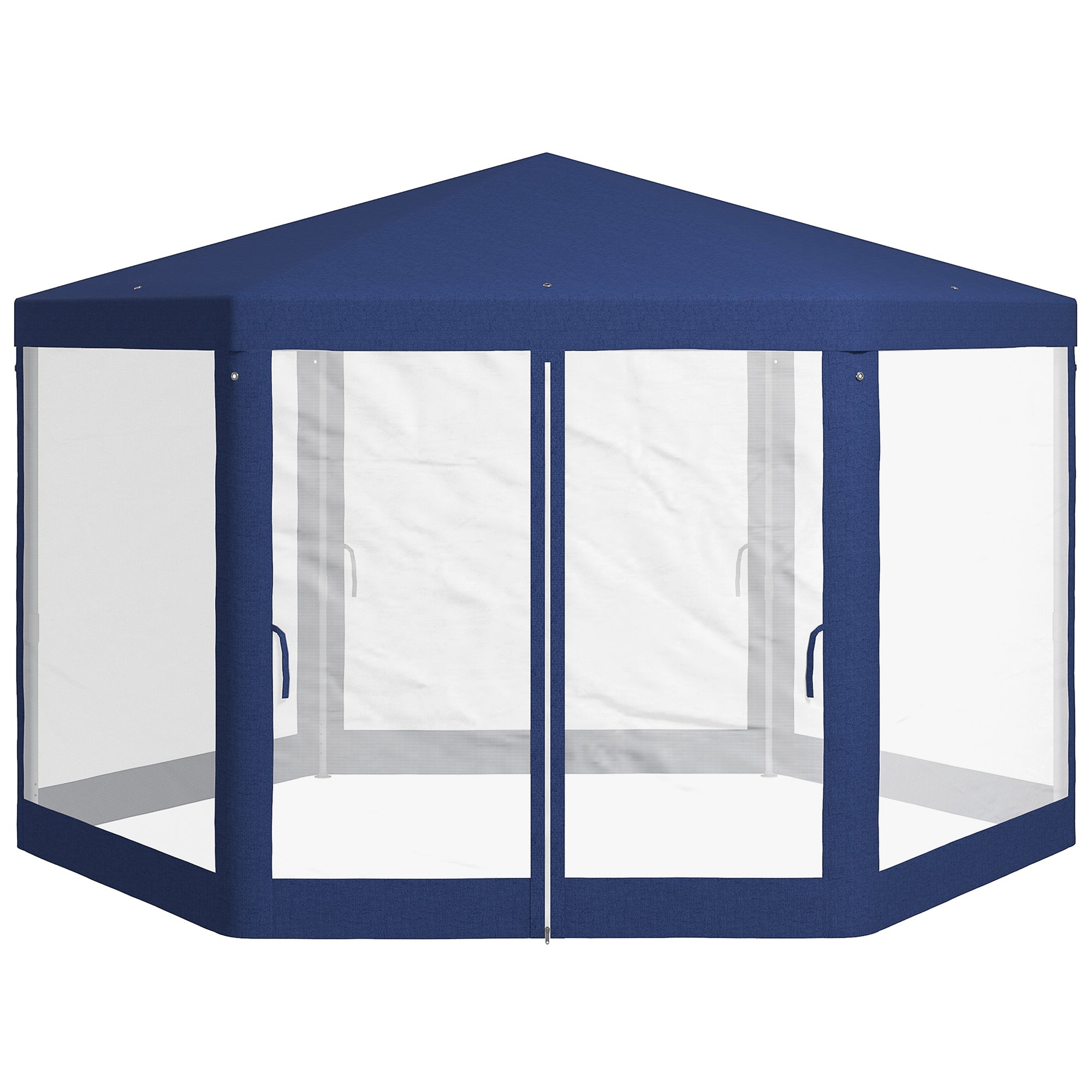 Outsunny Gartenpavillon, 6-eckig, Netzvorhänge, Metallgestell, 3,94x3,412x2,5m, Blau