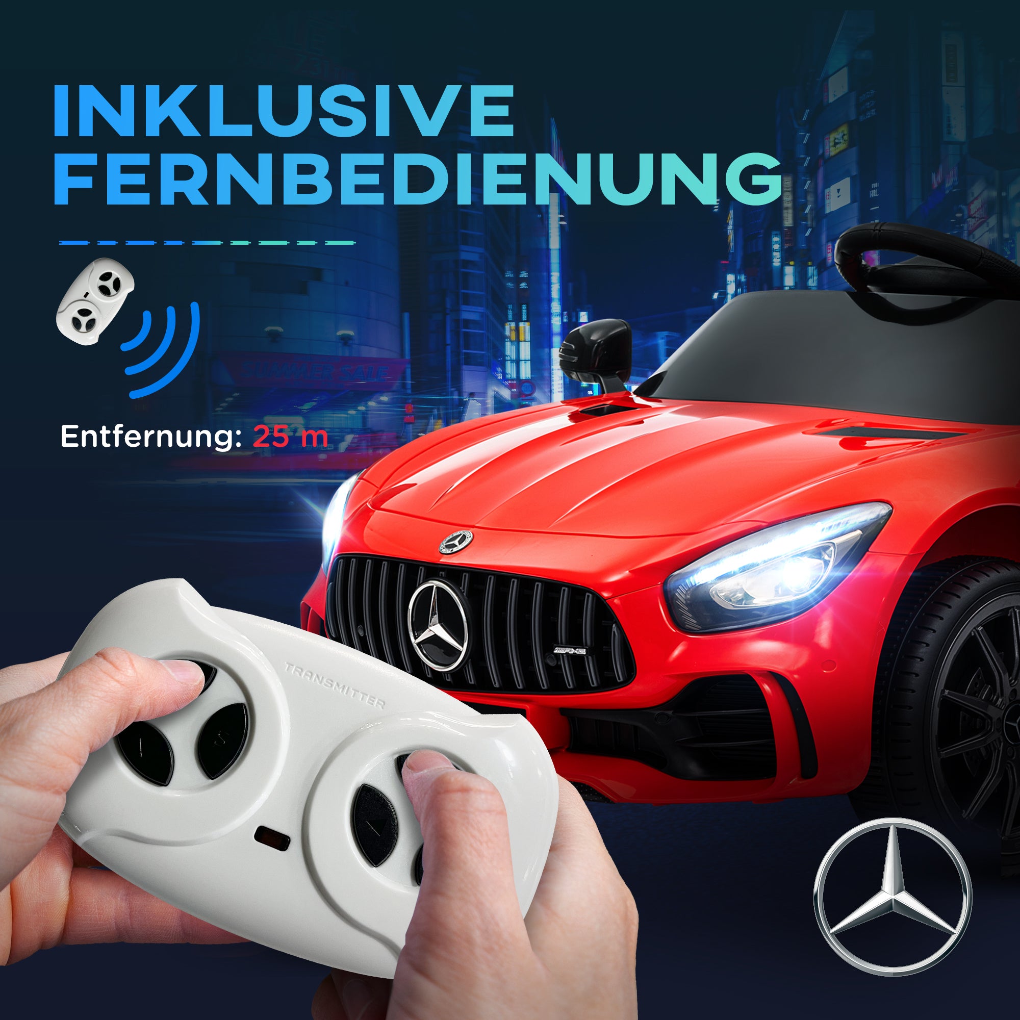 AIYAPLAY Elektro-Kinderauto, Mercedes, 3-5 km/h, Fernbedienung, Licht & Musik, Rot