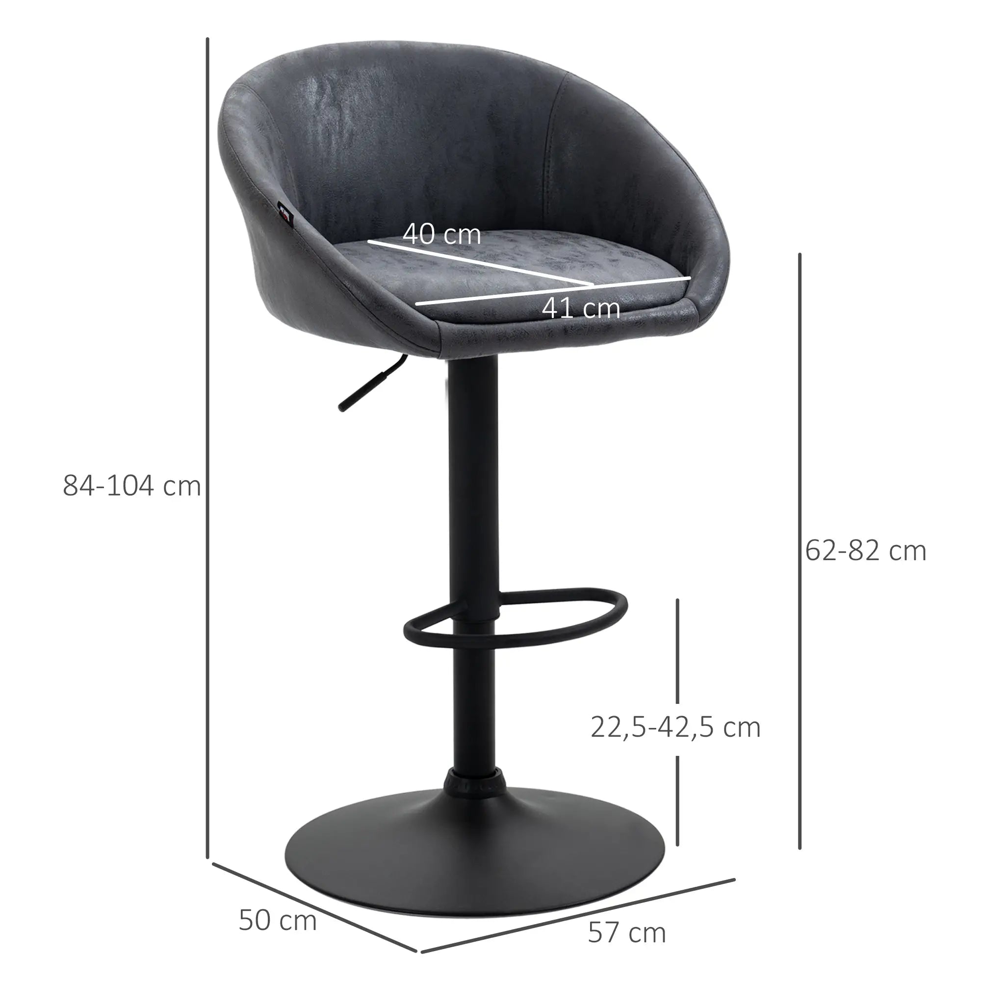 HOMCOM 2er-Set Barhocker, höhenverstellbar, 360-Grad-Schwenk-Design, 57 cm x 50 cm x 84-104cm, Grau