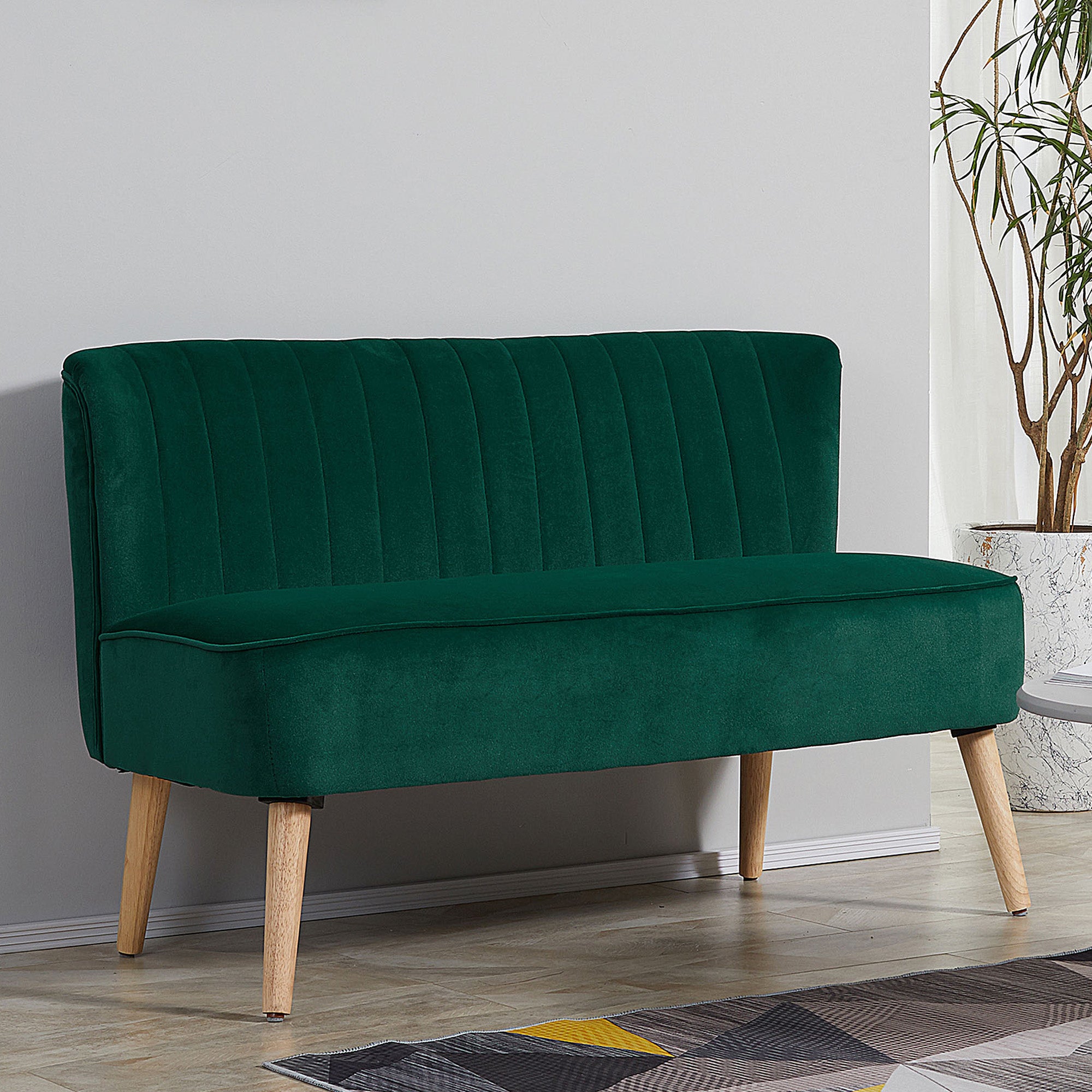 HOMCOM 2-Sitzer Stoffsofa Polstersofa Doppelsofa Sitzmöbel Loungesofa Holz Samtartiges Polyster Schaumstoff Dunkelgrün 117 x 56,5 x 77 cm