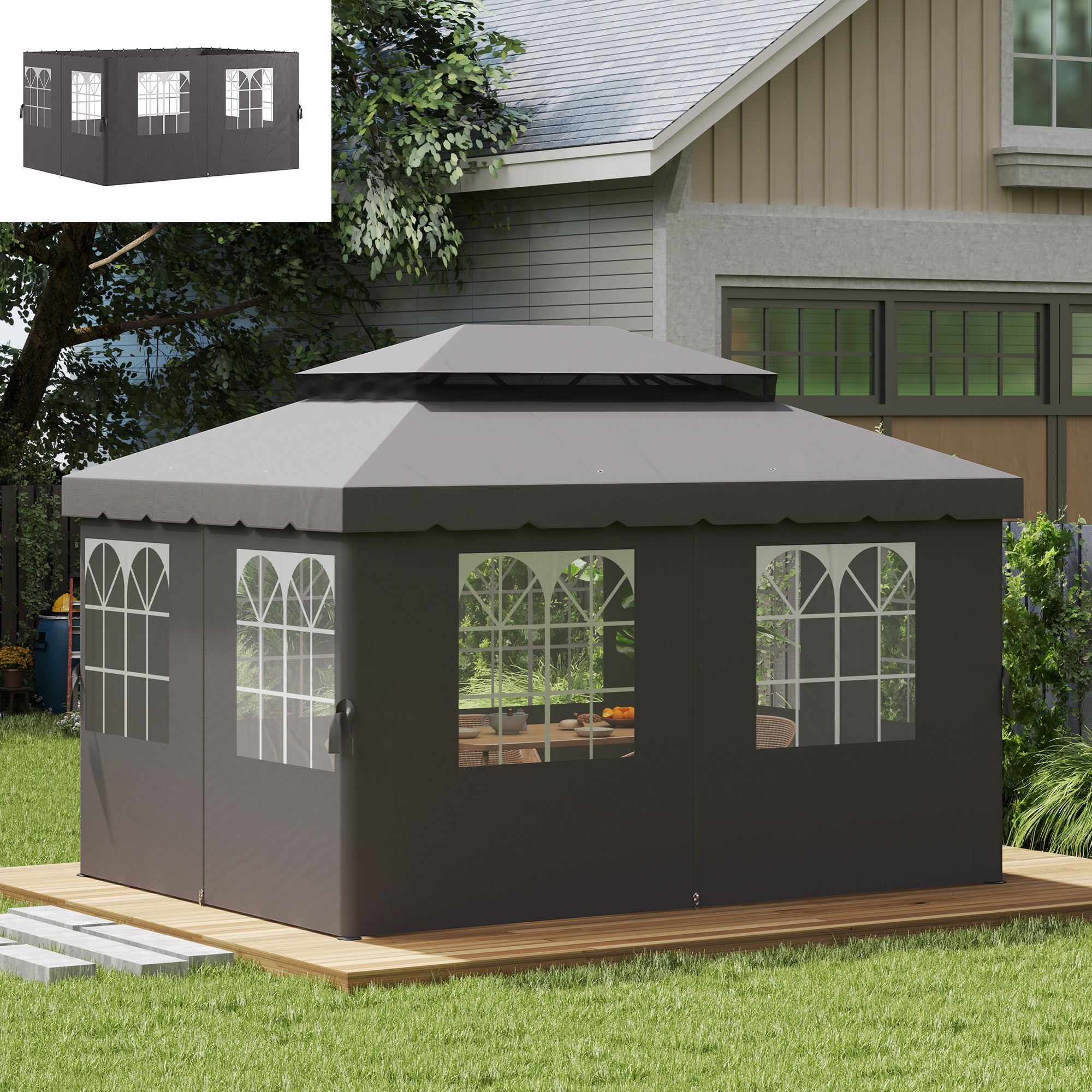 Outsunny Pavillon-Seitenwände, 4 Seitenwand-Paneele für Gartenpavillon, mit Reißverschluss, 3 x 4 m Pavillon, Dunkelgrau