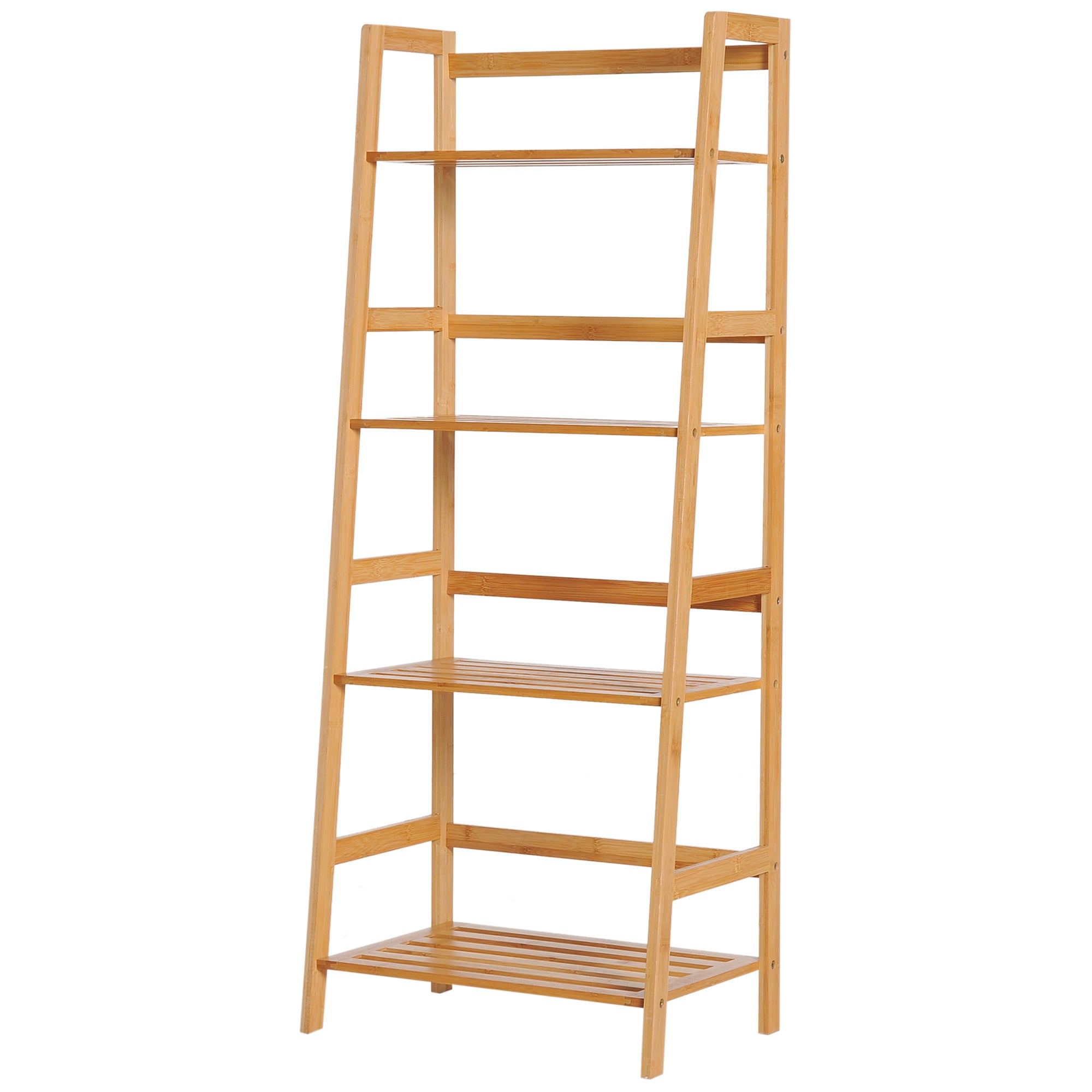 HOMCOM Bücherregal, 4 Ebenen, Leiterdesign, Bambusholz, Natur