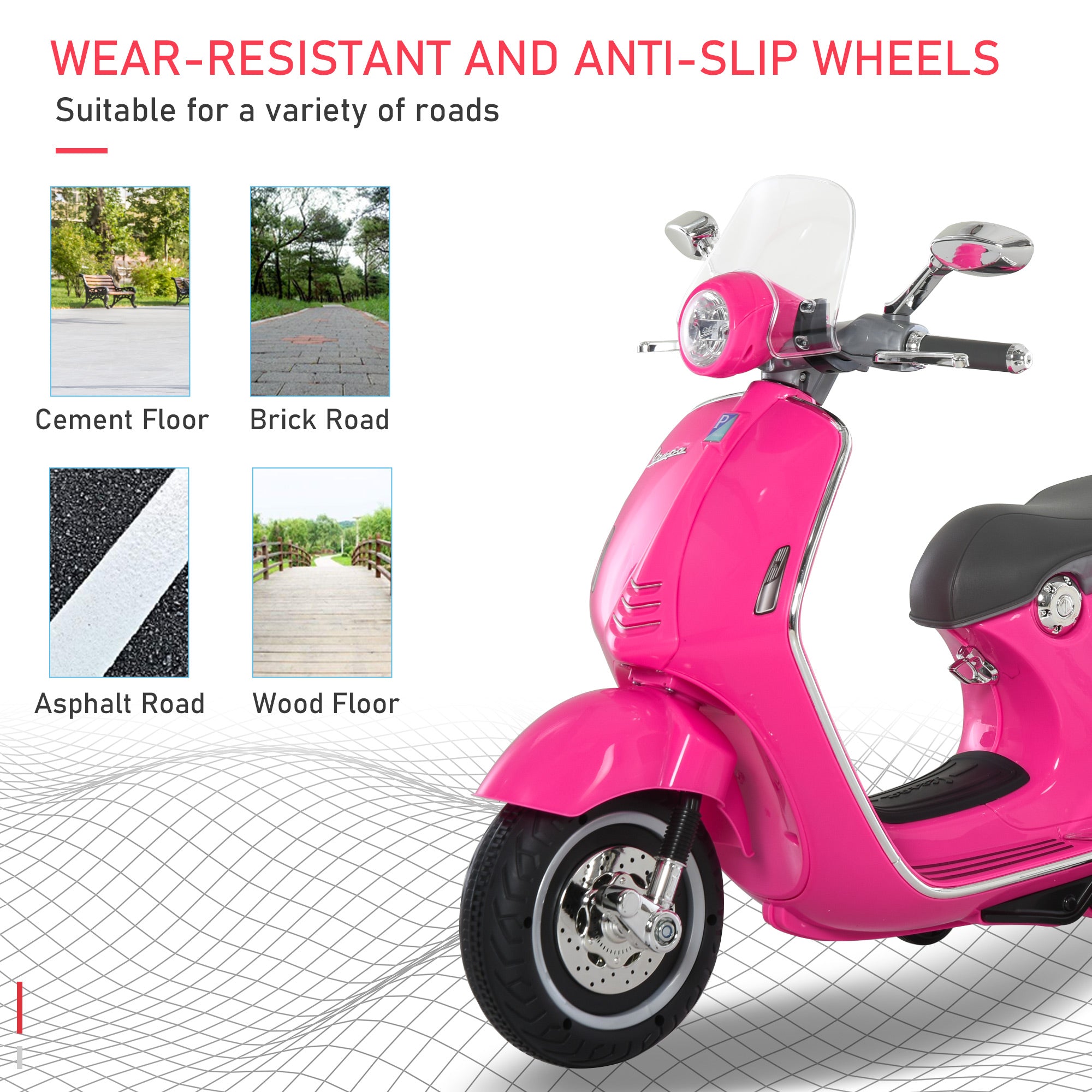 HOMCOM Elektro-Motorrad für Kinder mit MP3-Musik, Scheinwerfern, 3-6 Jahre, Kunstleder, Metall, 108 x 49 x 75 cm, Rosa