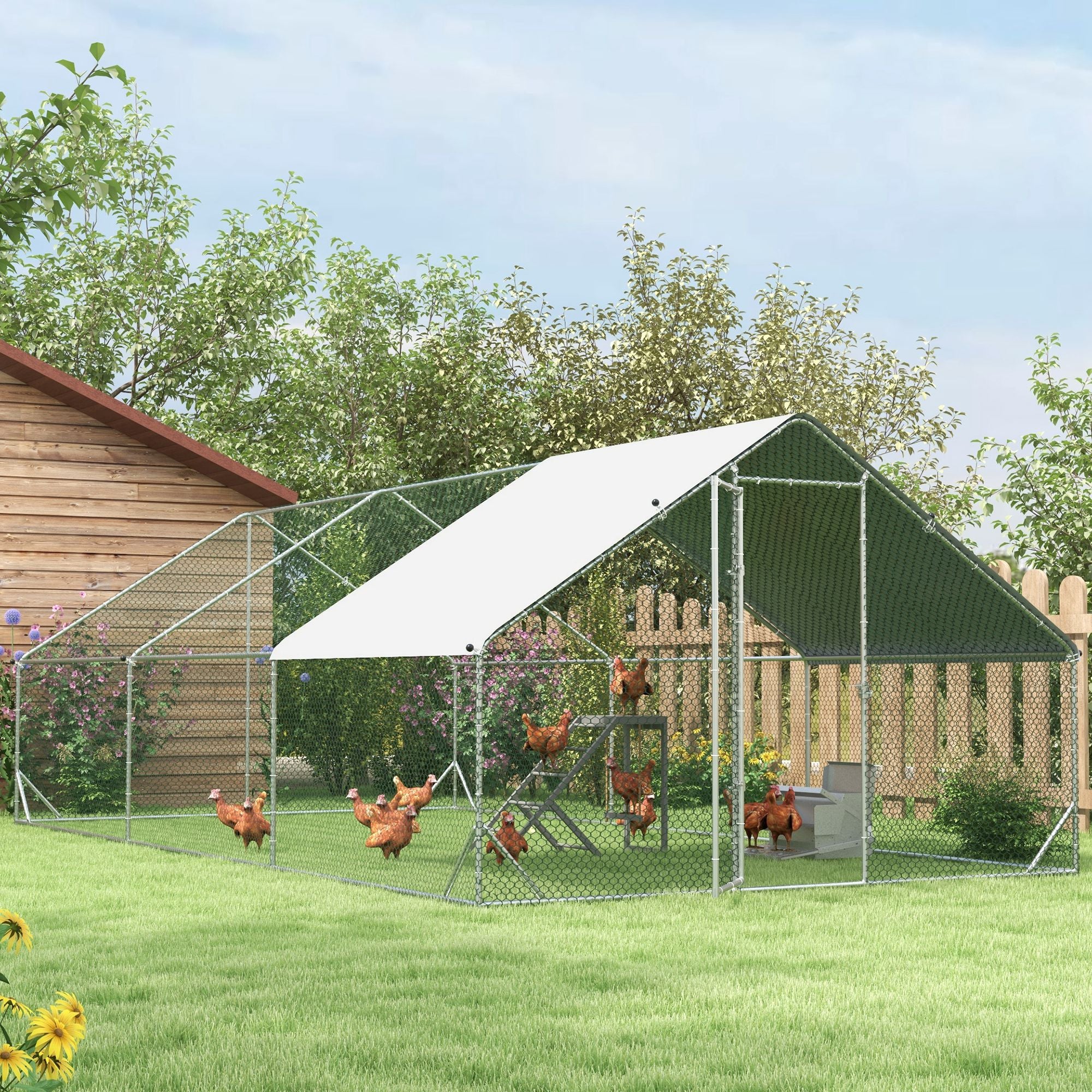 PawHut Hühnerstall, Freilaufgehege, Geflügelstall mit Schattendach, Freigehege für 4-6 Hühner, Enten Kaninchen, 3 x 2 x 2 m
