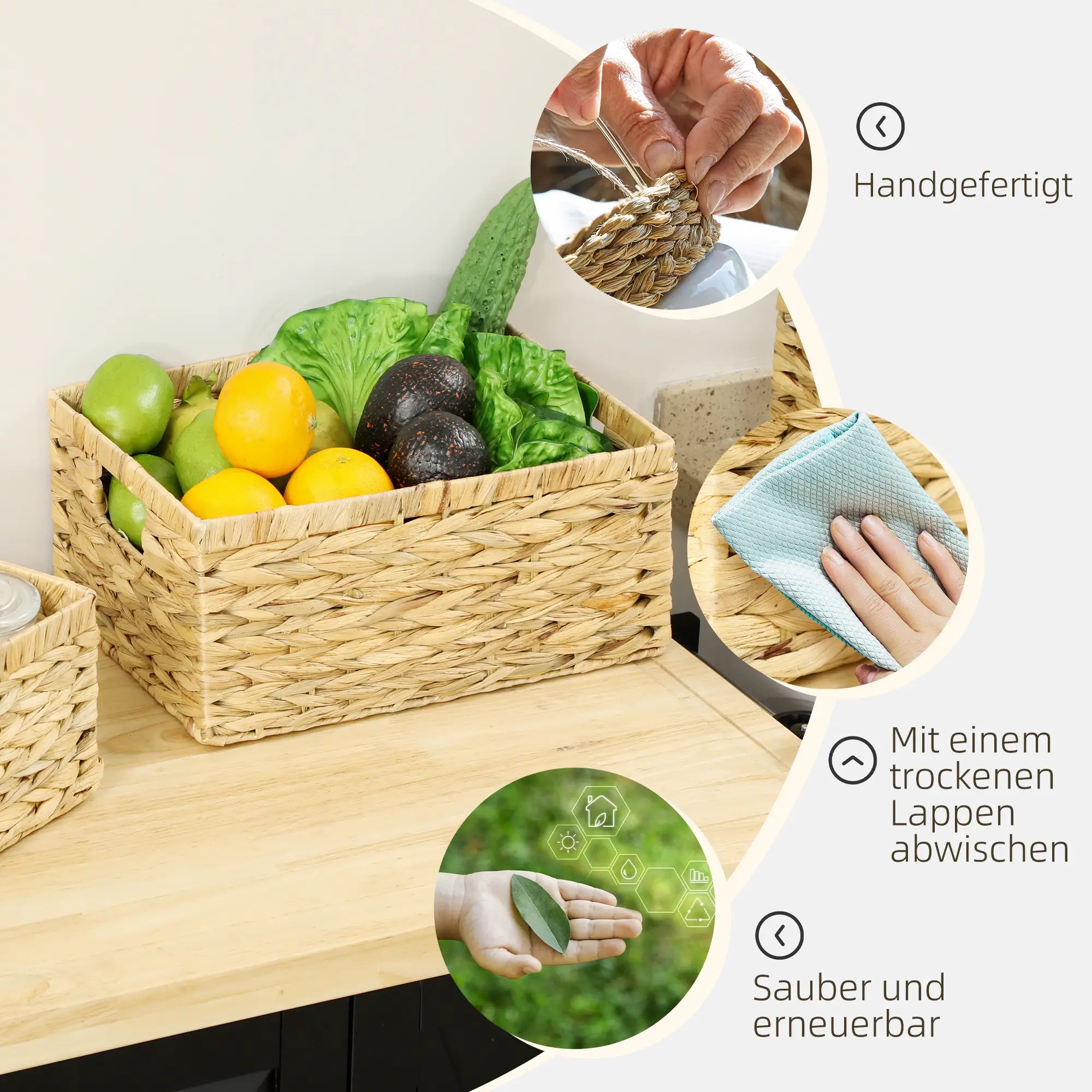 HOMCOM Aufbewahrungskorb 3er Set vielseitig rustikaler Stil Wasserhyazinthe