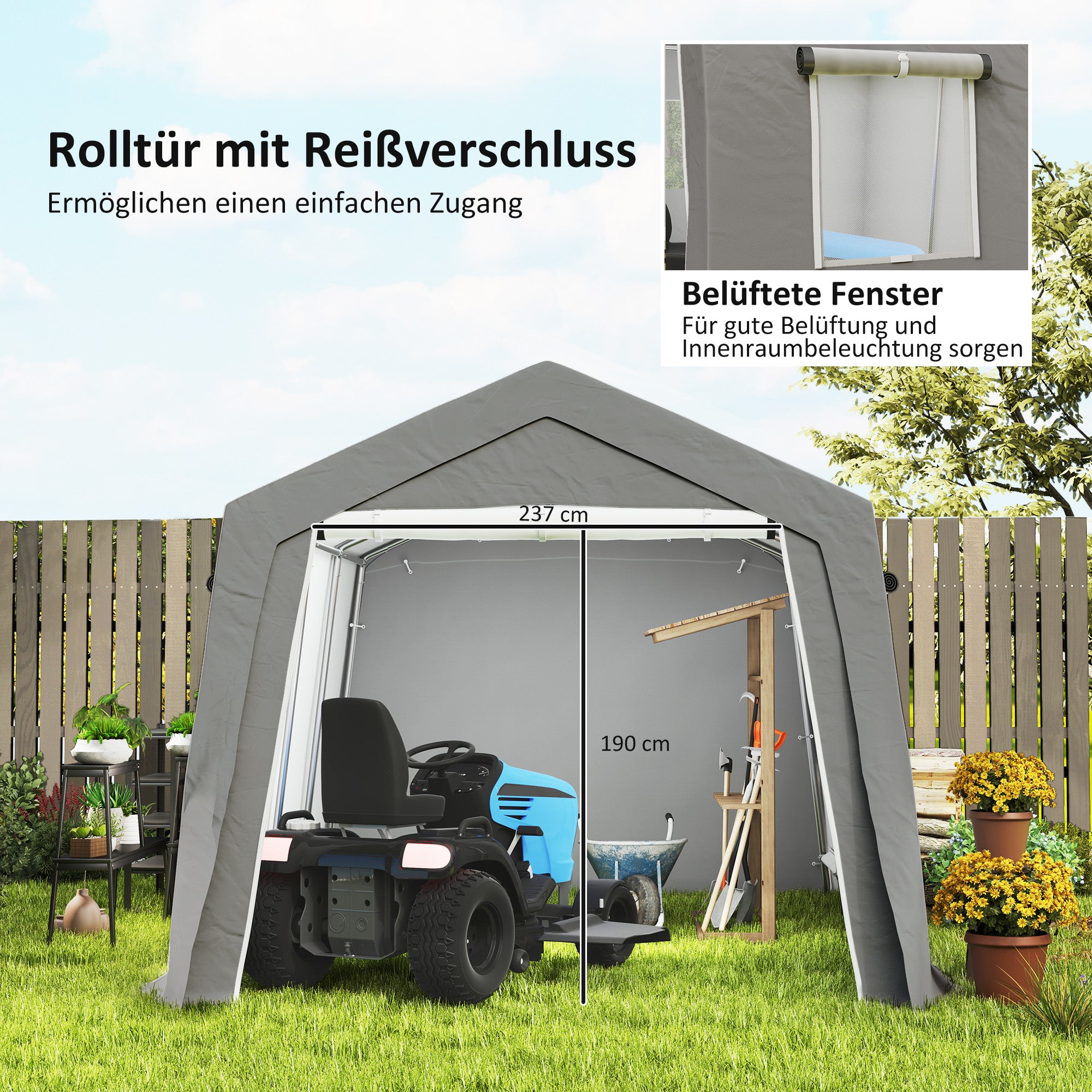 Outsunny Gerätehaus mit Satteldach wasserdicht Gerätezelt mit Türen, Fenster 300x447x255 cm, Hellgrau