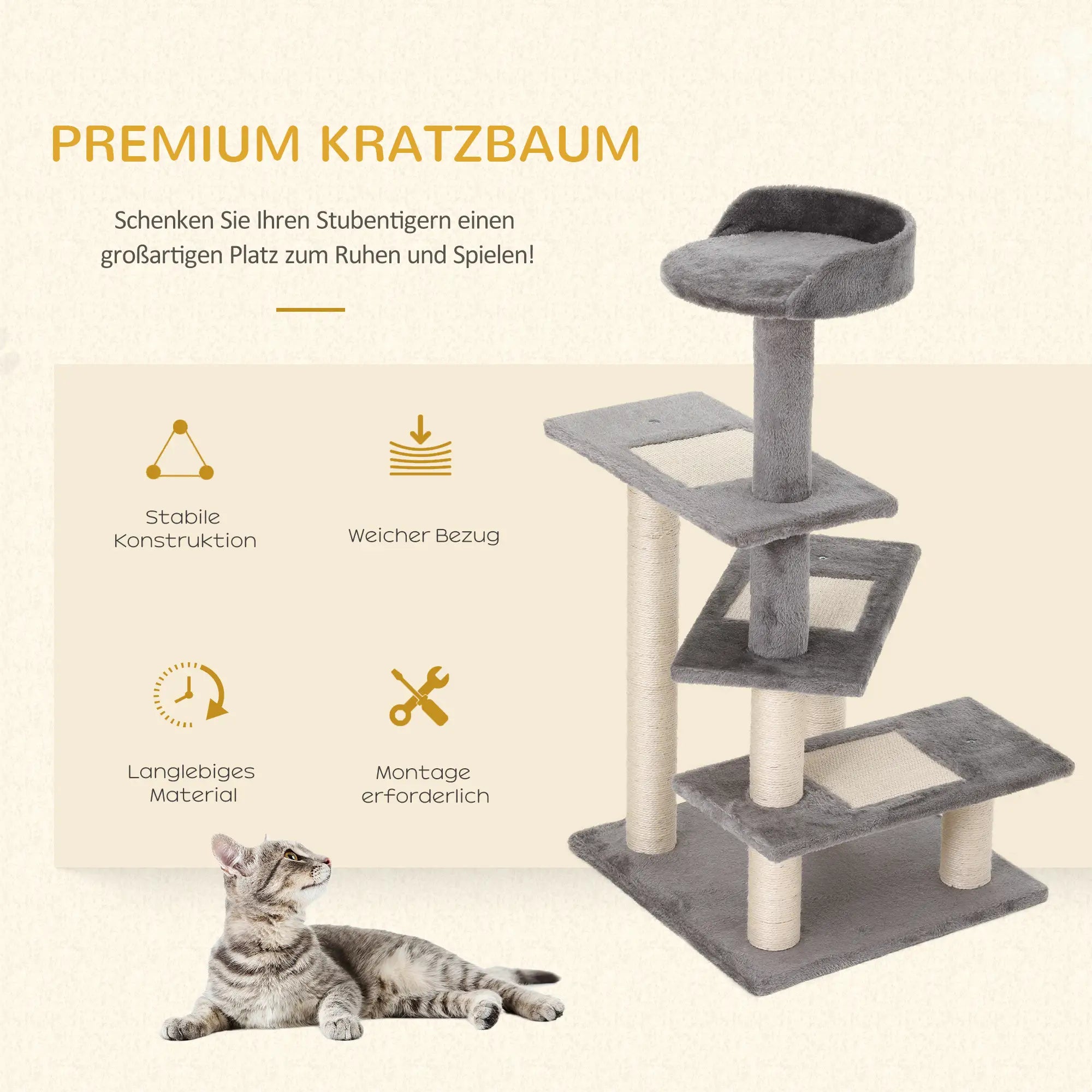 Arbre à chat robuste PawHut, capacité de charge 15 kg