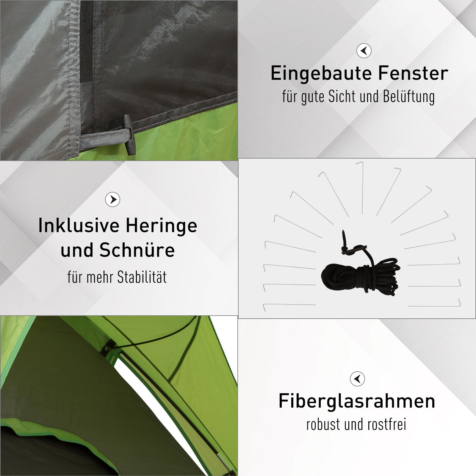 Outsunny Autozelt, Campingzelt, Reisezelt, für 4-5 Personen, Glasfaser Polyester, Grün, 300 x 300 x 230 cm