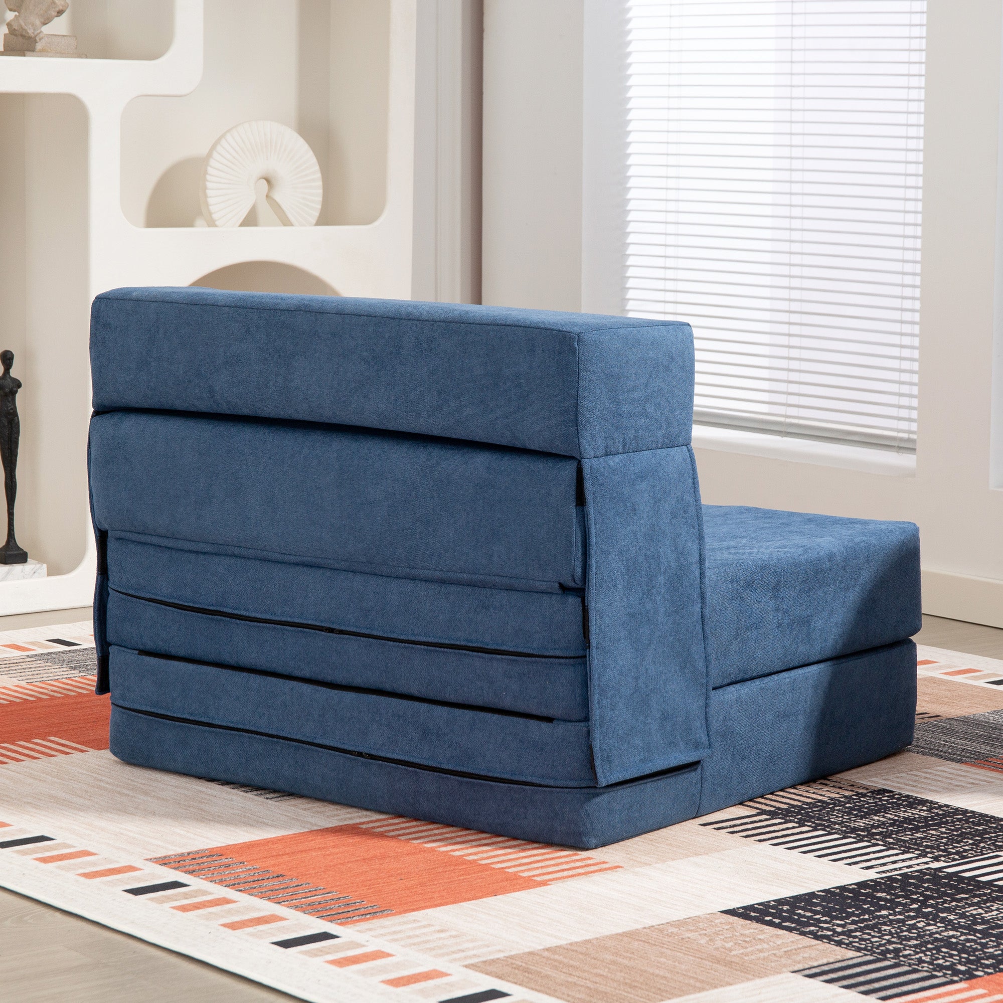 HOMCOM Bodensofa, Polstercouch, in Matratze umwandelbar, Schaumstoff, Kissen, Dunkelblau