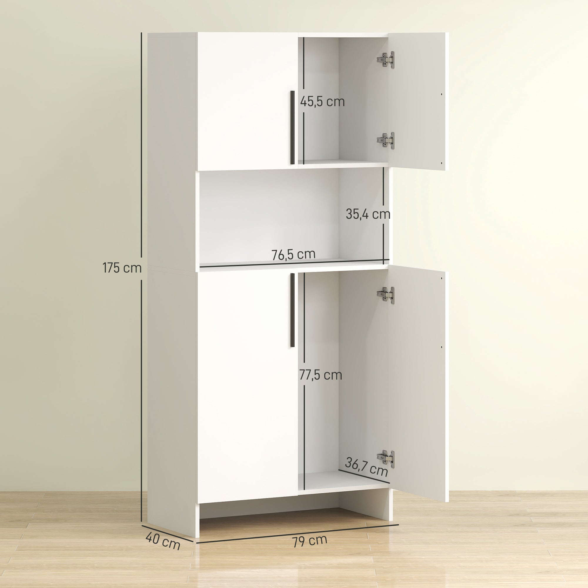 HOMCOM Küchenschrank, Vorratsschrank für Küche, Wohnzimmer, Esszimmer, Schränke, Regale, Mikrowellenablage, Spanplatte, Weiß
