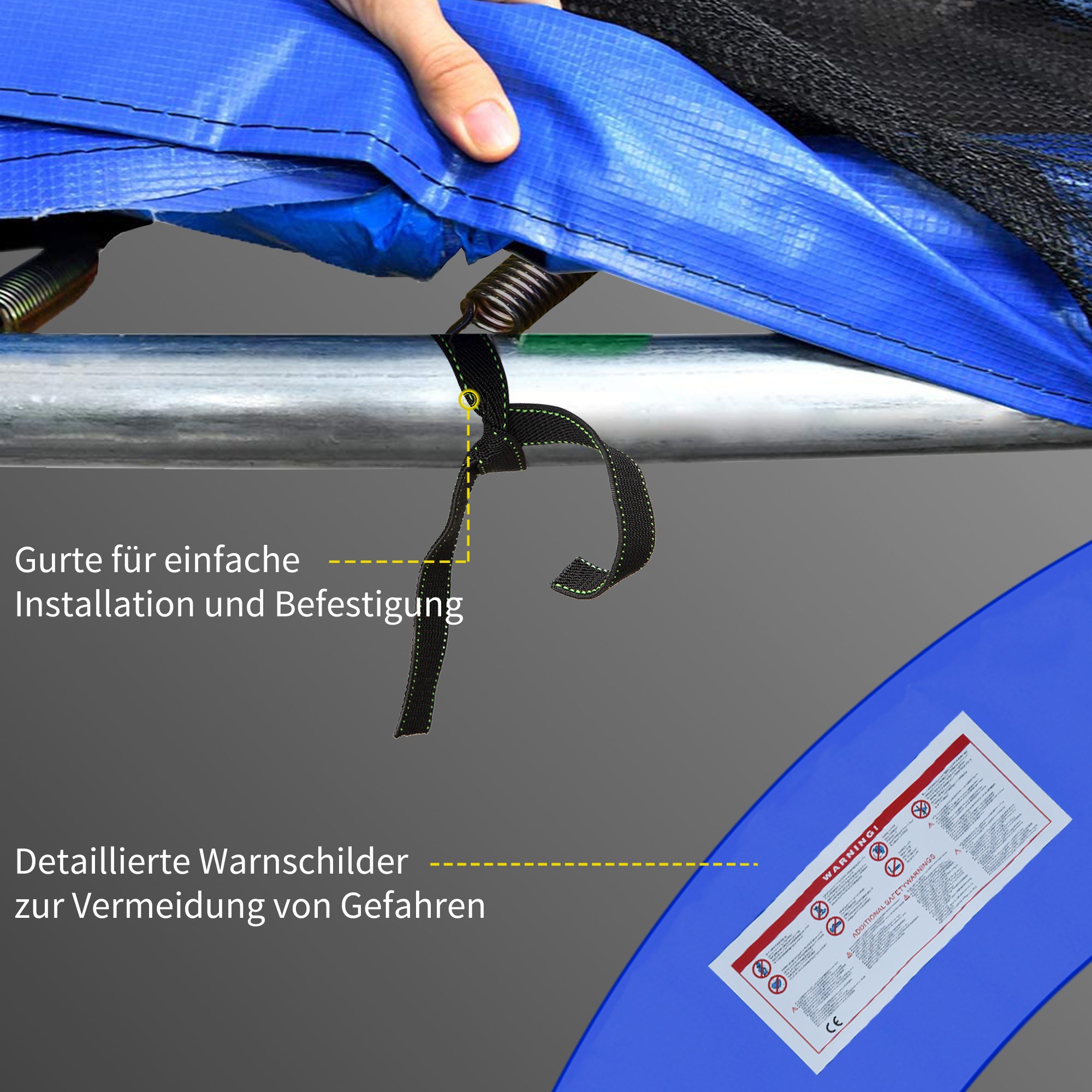 HOMCOM Trampolin Randabdeckung Ø366cm cm breit, Reißfest UV-resistent Federabdeckung, Wasserabweisend, Trampolinzubehör Randschutz Sicherheitsnetz Ersatzteile für Gartentrampoline, Rot+Gelb+Blau