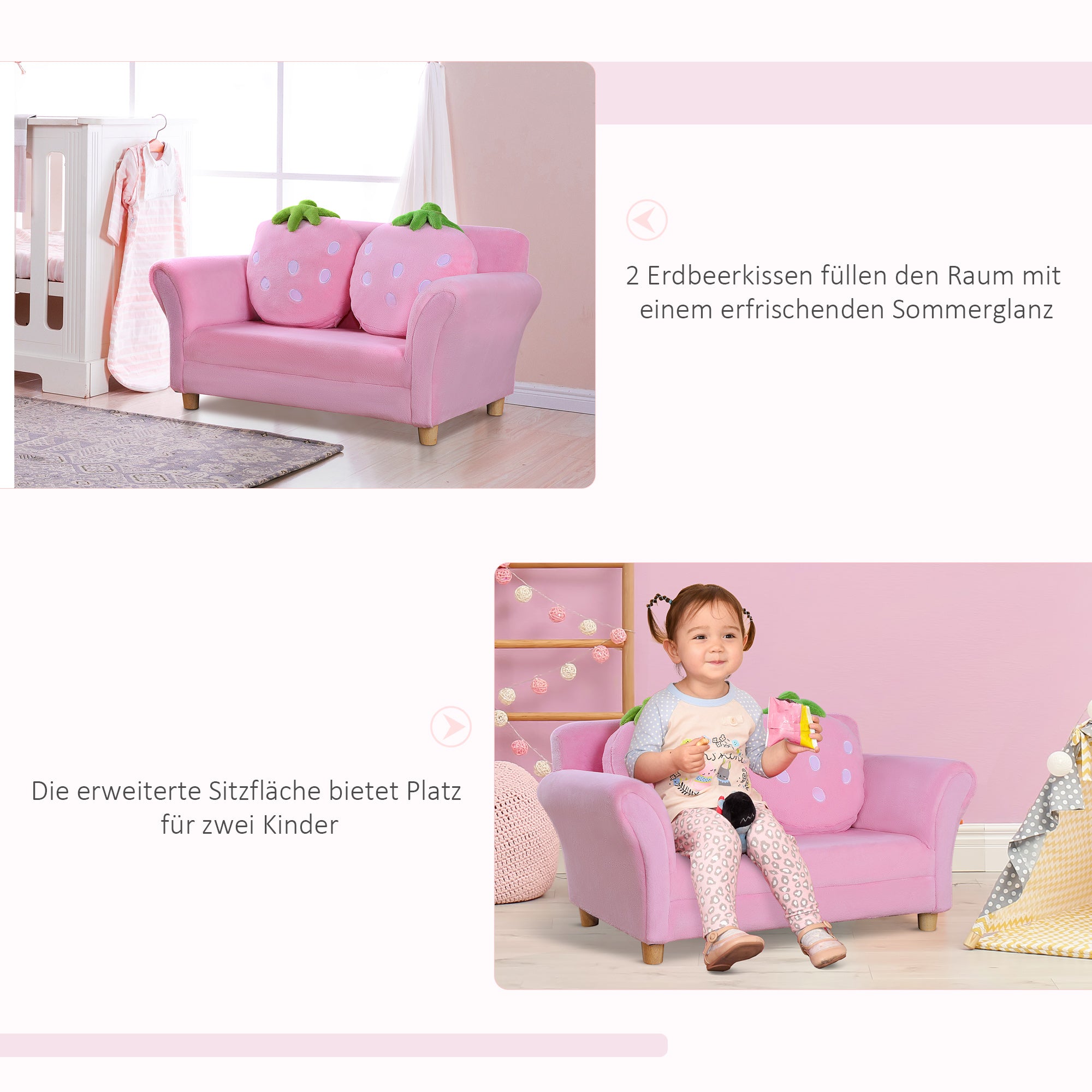 HOMCOM Kindersofa Kindersessel Sofa Couch Kinder Stuhl Kinderzimmer Softsofa Doppelsofa Einzelsofa(Erdbeersofa)