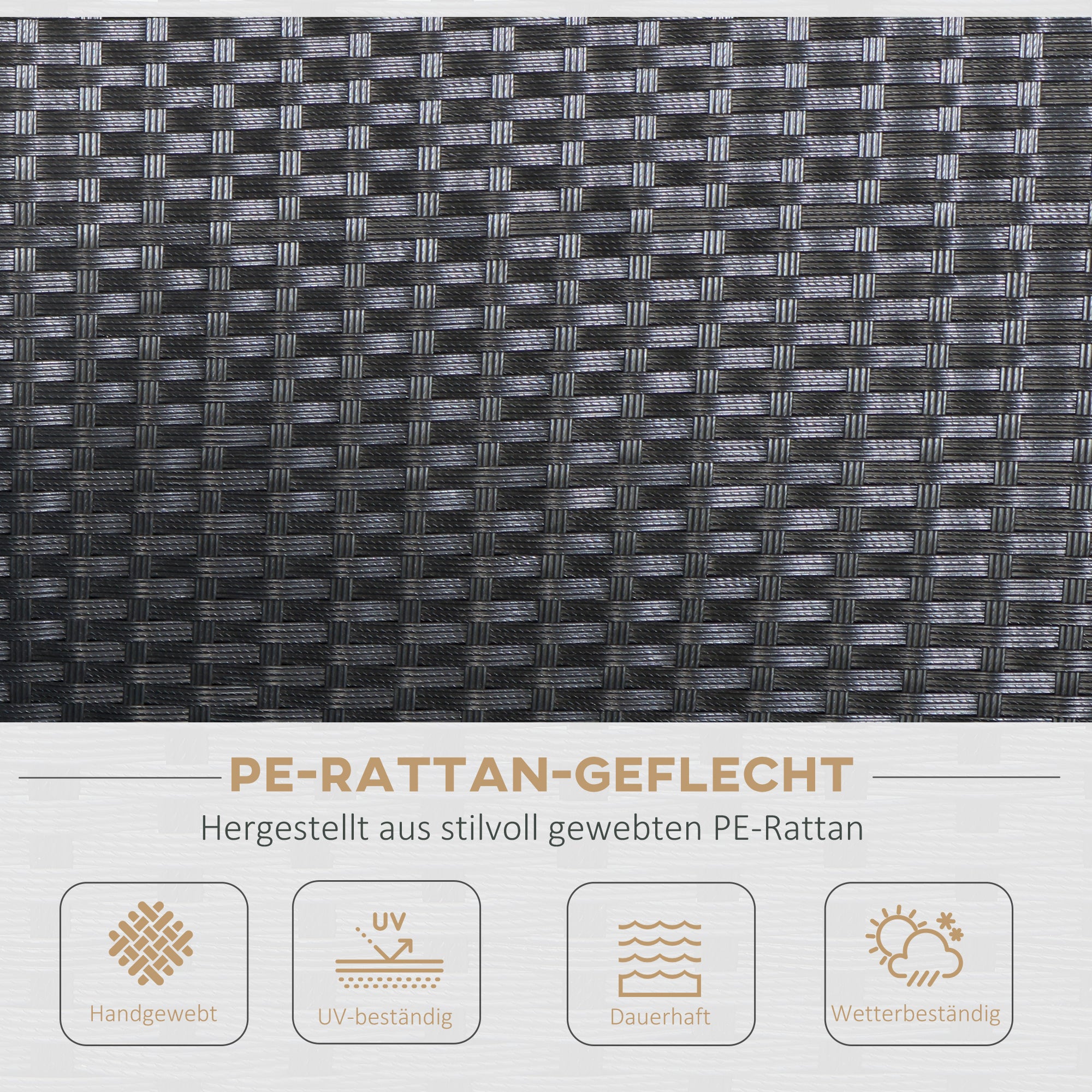Outsunny Gartenmöbel-Set, 4-tlg., 3 Sofas, Beistelltisch, Sitzkissen, Alurahmen, Kunstrattan, Schwarz
