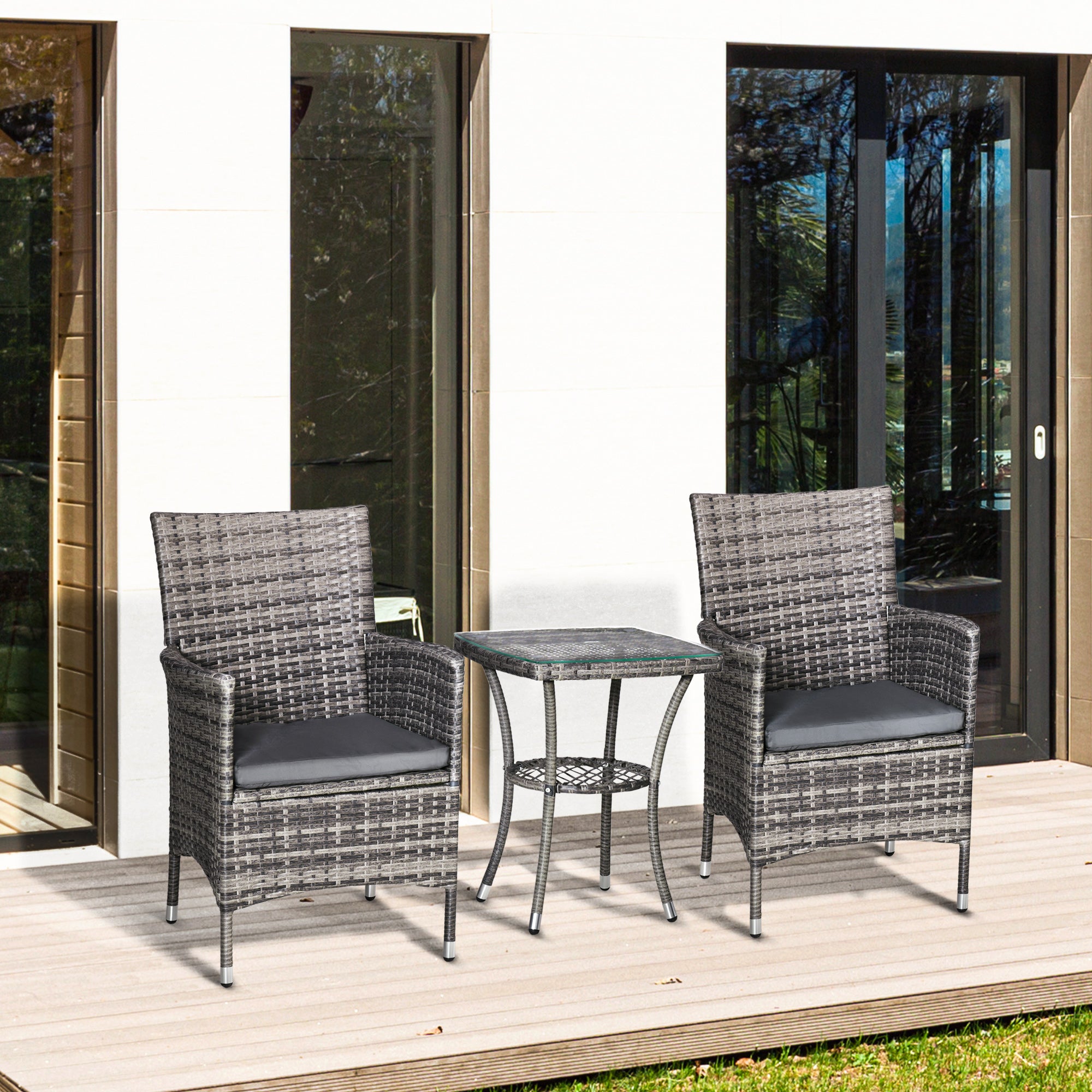 Outsunny Balkonmöbel Set für 2 Personen Sitzgruppe Rattan Gartenset Polyrattan Dunkelgrau