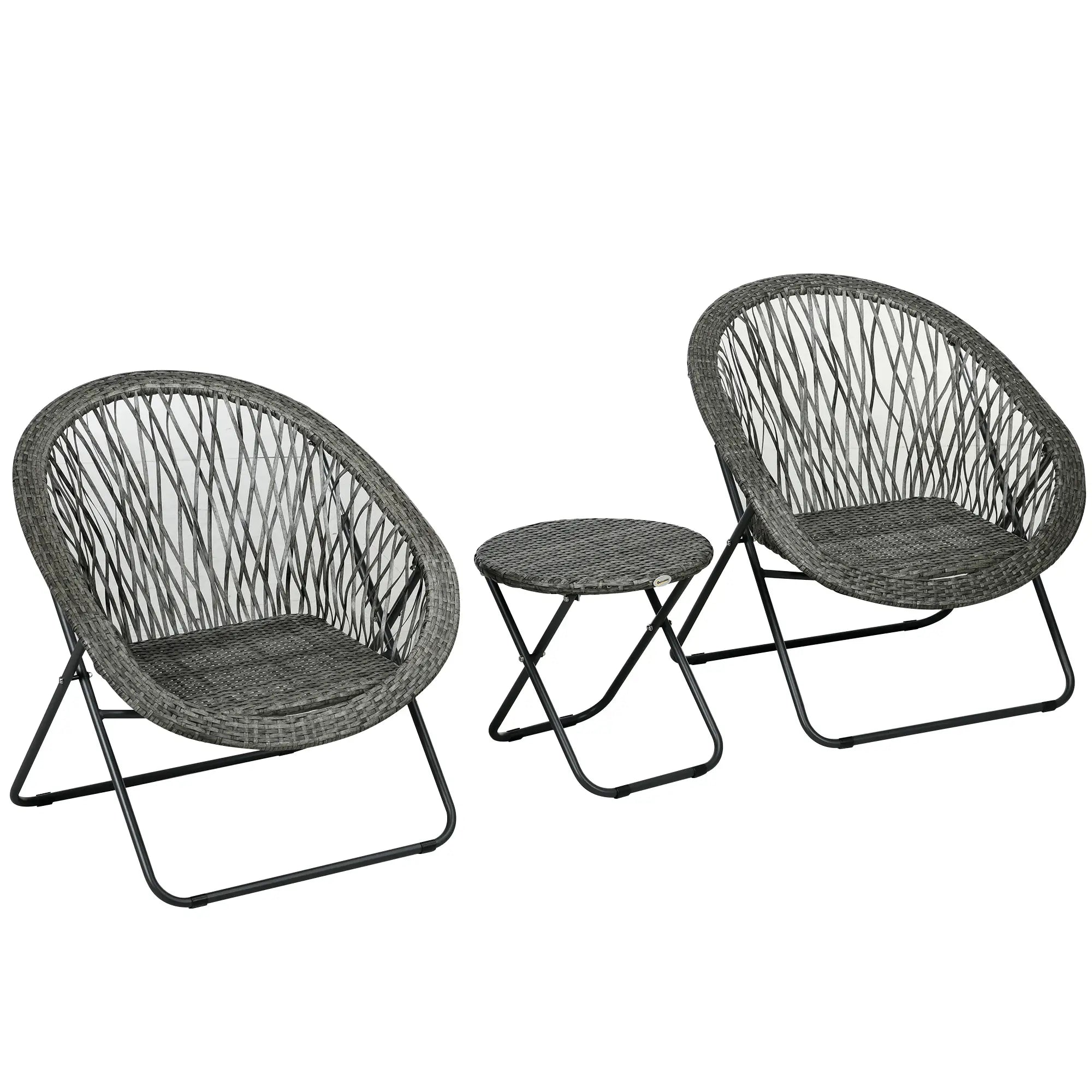 Outsunny Gartenmöbel-Set, 3-teilig, Rattanoptik, 2 Stühle, 1 Tisch, klappbar, Grau