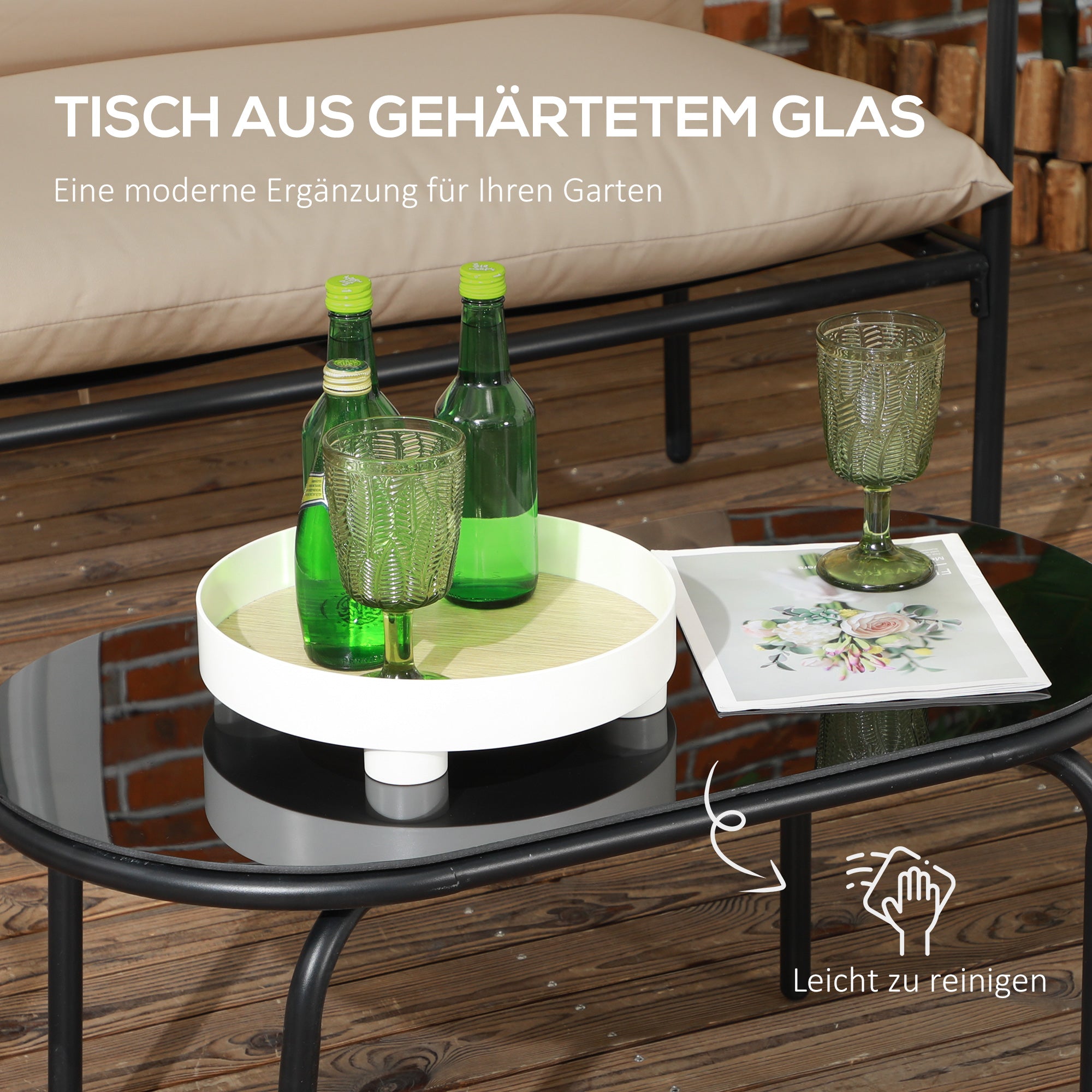 Outsunny Gartensofa-Set Rattan-Sofa-Set, Boho-Stil, wettereständig, 116 cm x 58 cm x 66 cm, Khaki