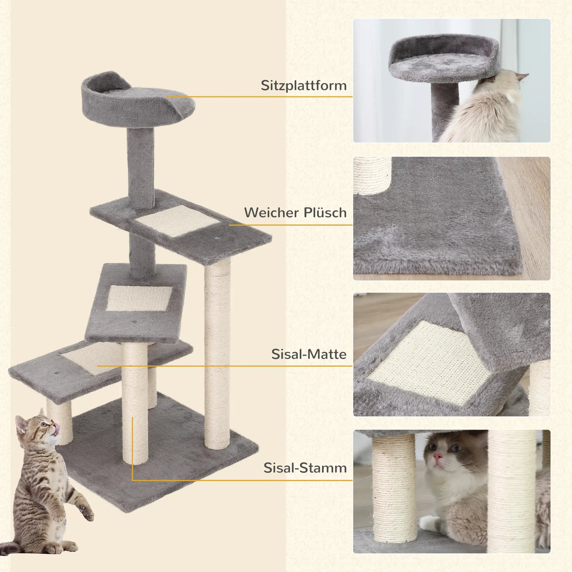 Arbre à chat robuste PawHut, capacité de charge 15 kg