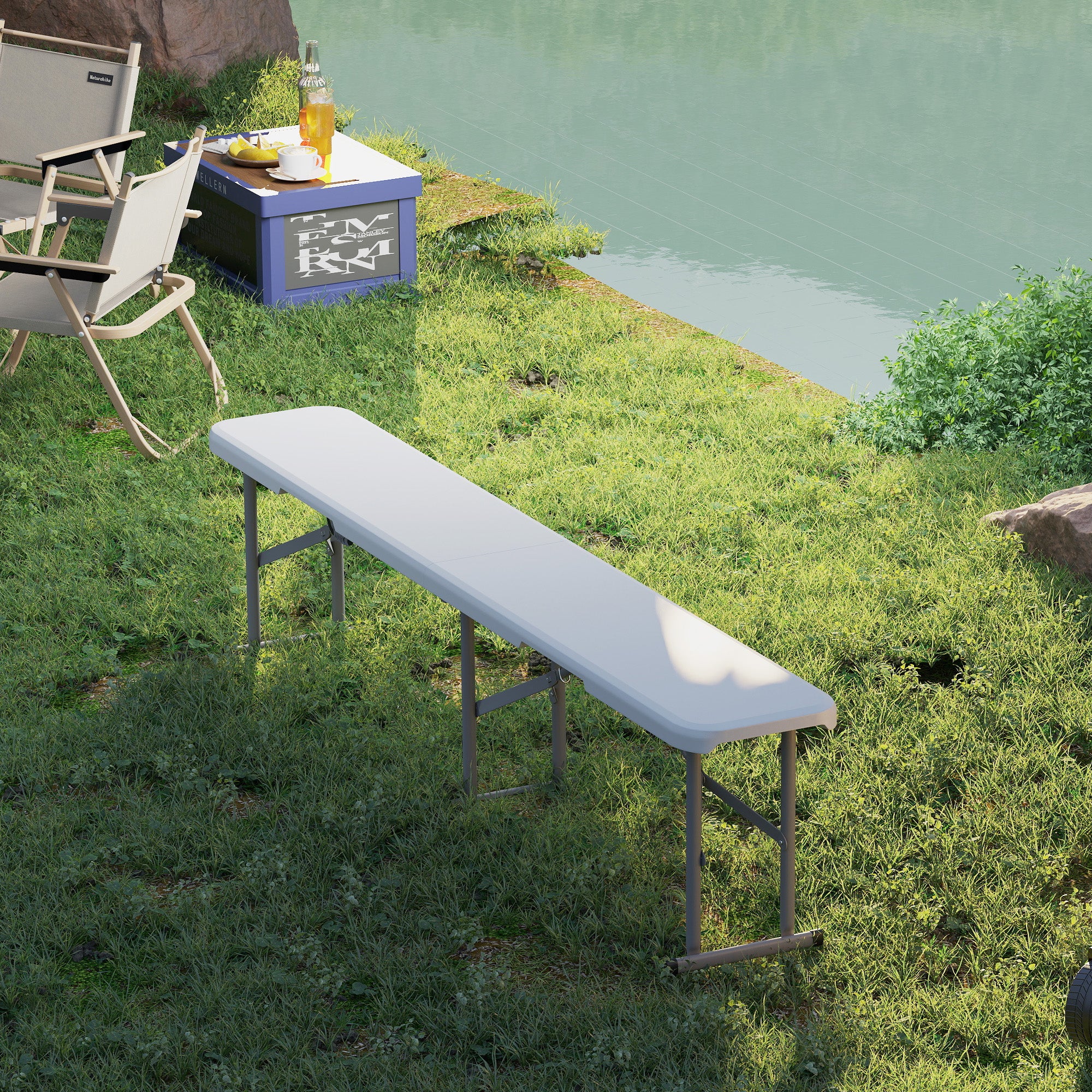 Outsunny Campingbank, Kunststoff-Outdoor-Bank, 240 kg Belastbarkeit, Weiß