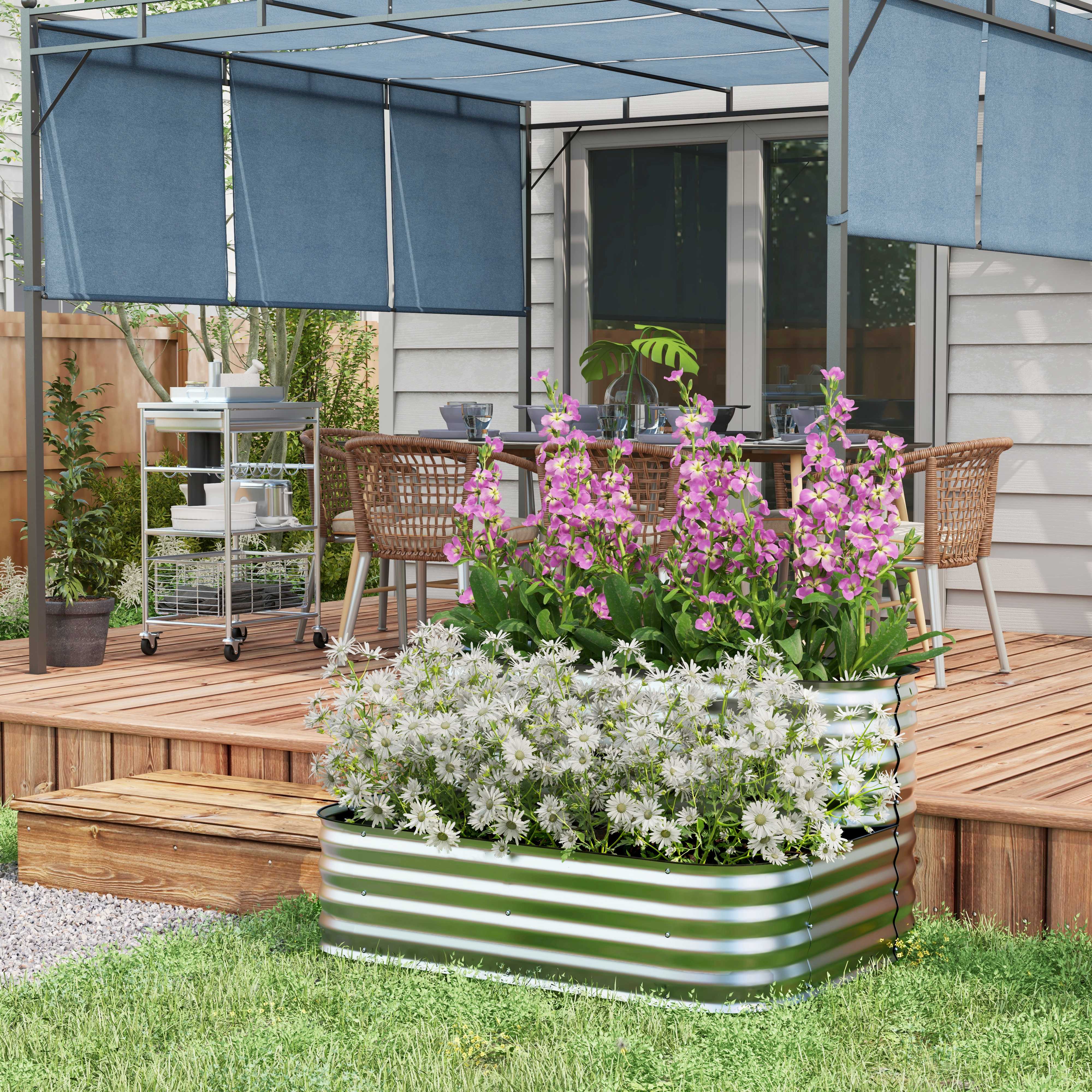 Outsunny Hochbeet aus Metall, 2 Etagen, witterungsfest, offener Boden, 120 x 90 x 30cm, Farbe: Silber