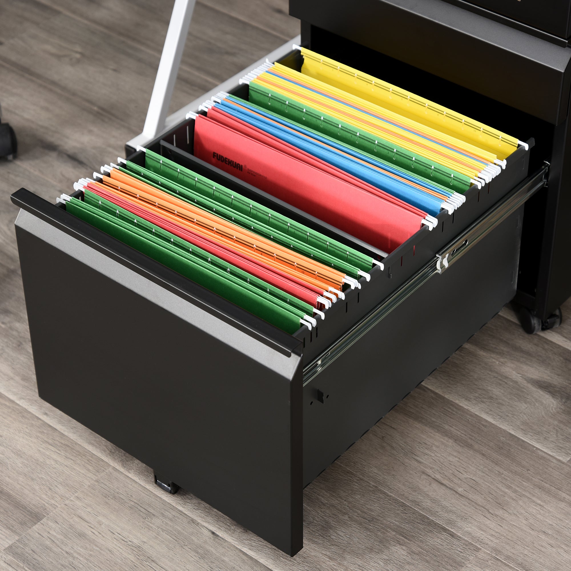 Vinsetto Rollcontainer, 3 Schubladen, 5 Räder, Hängeregister, abschließbar, Stahl, schwarz 39 x 48 x 60 cm