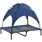 PawHut Hundebett mit Baldachin, Outdoor-Hundebett, klappbar, erhöhter Stand, Blau + Schwarz, 92cm x 76cm x 90cm