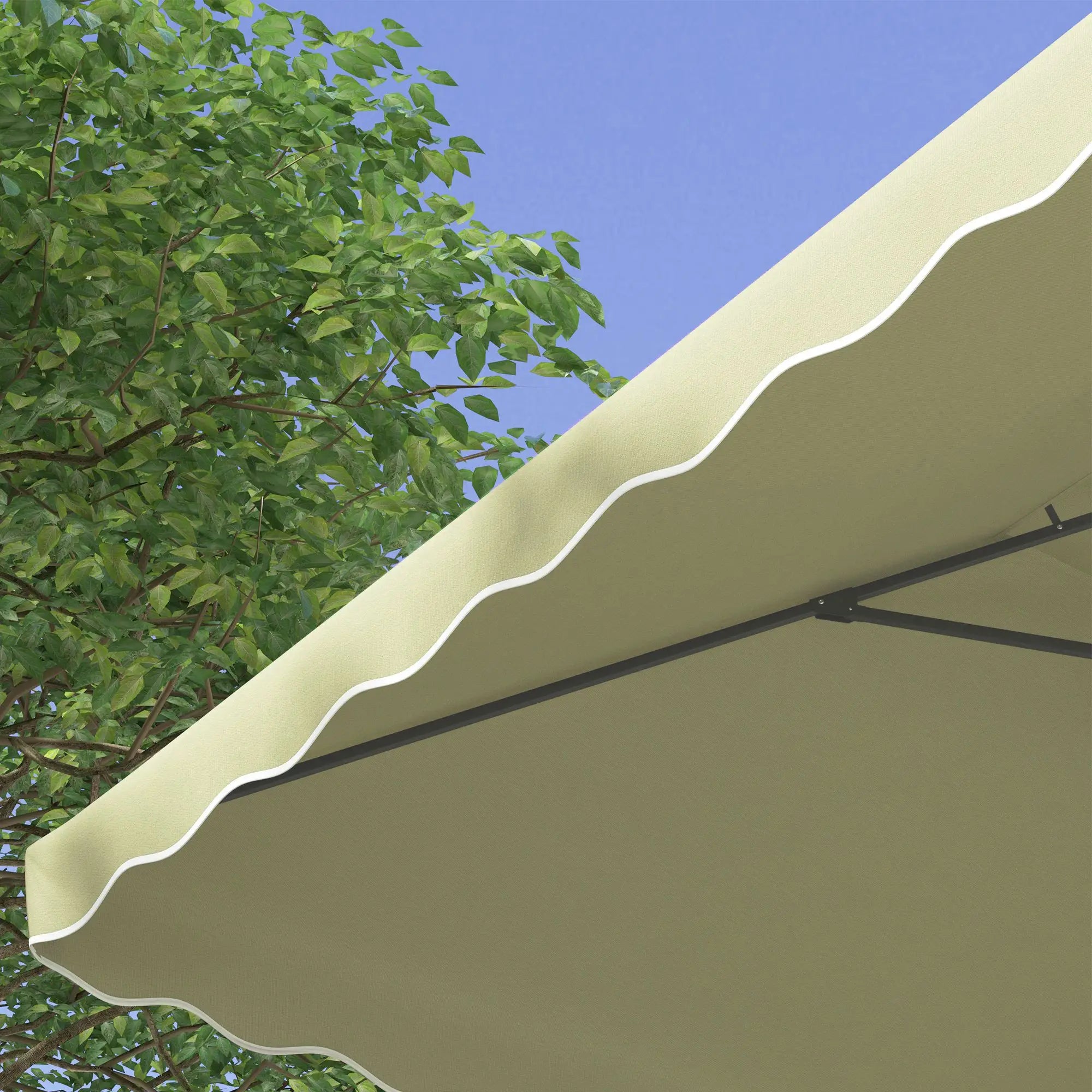 Outsunny Gartenschirm, Ampelschirm, dekorativer Rand, Lüftungsdach, Metallgestell, 2,4x2,4x2,6m, Beige