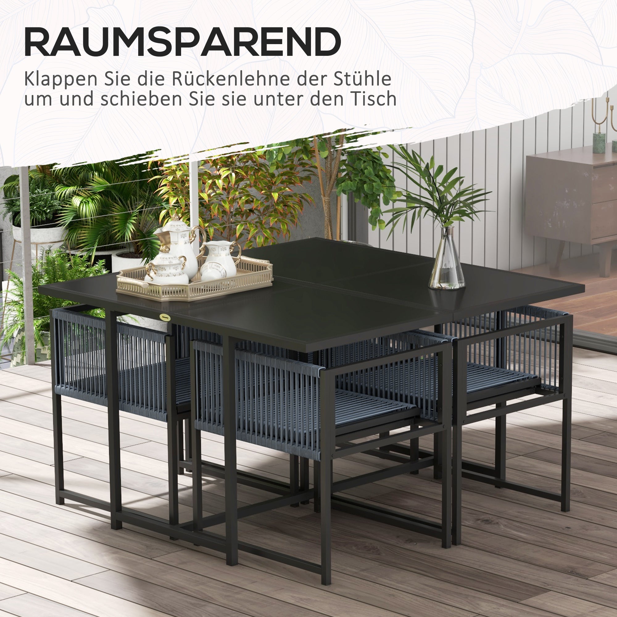 Outsunny 5-teiliges Gartenmöbel-Set, Gartensitzgruppe, Outdoor-Essgruppe, wetterbeständig, 1 Tisch, 4 Stühle, Grau