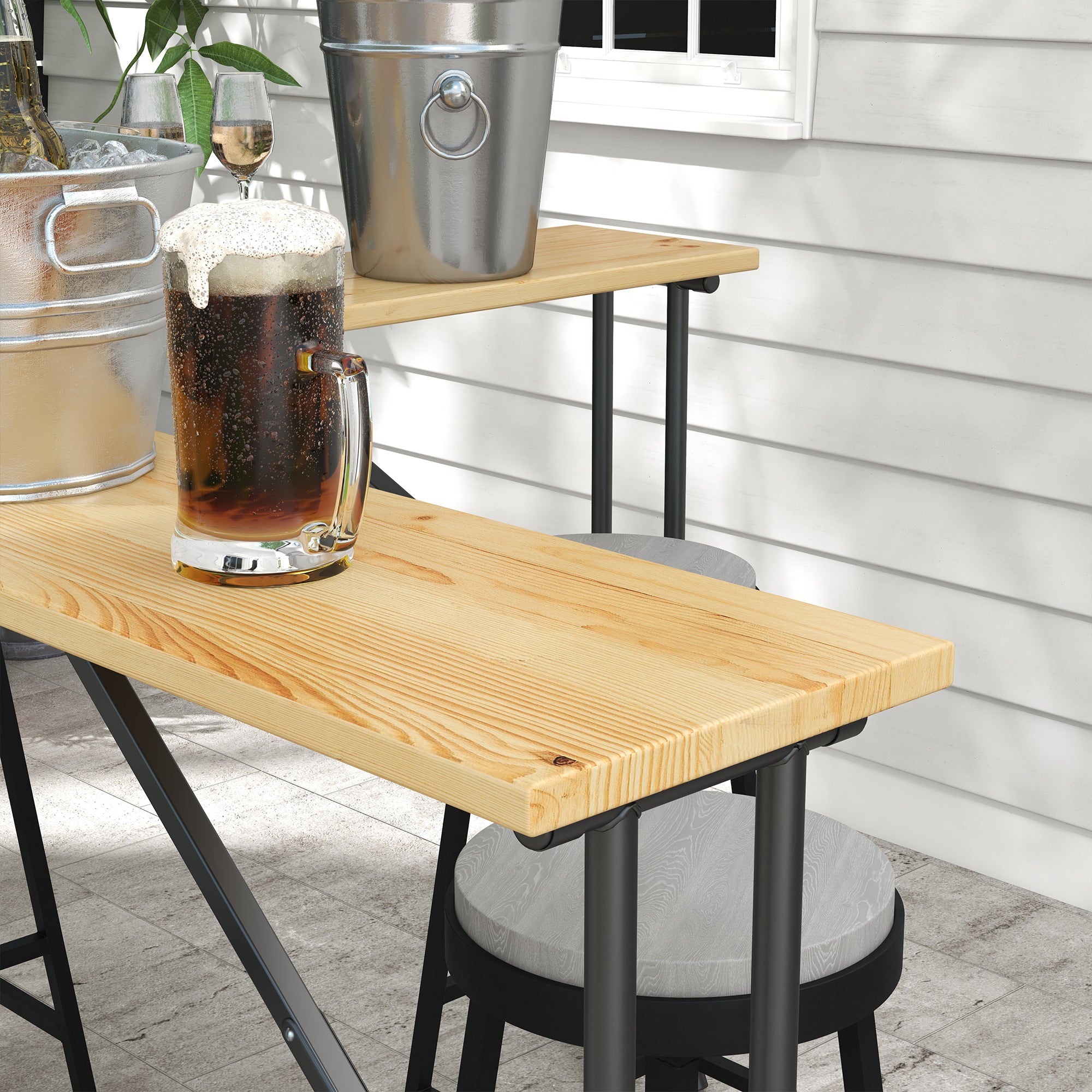 Outsunny Picknicktisch, Outdoor Klapptisch, bis 20 Personen, wetterfest, Metall, Tannenholz, 2,4x2,4x1m, Natur/Schwarz