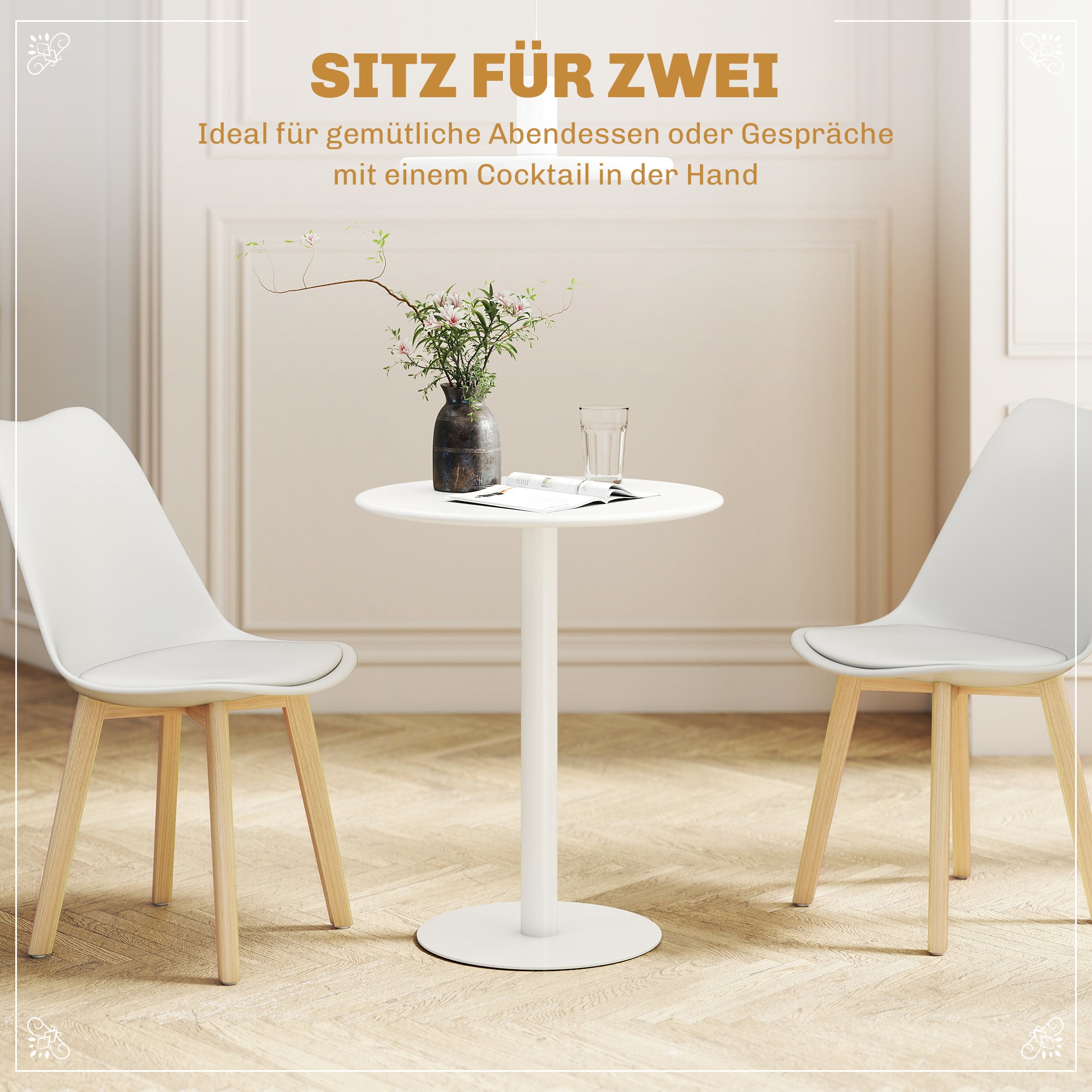 HOMCOM Runder Esstisch für 2 Personen, Stahl, für drinnen und draußen, Weiß