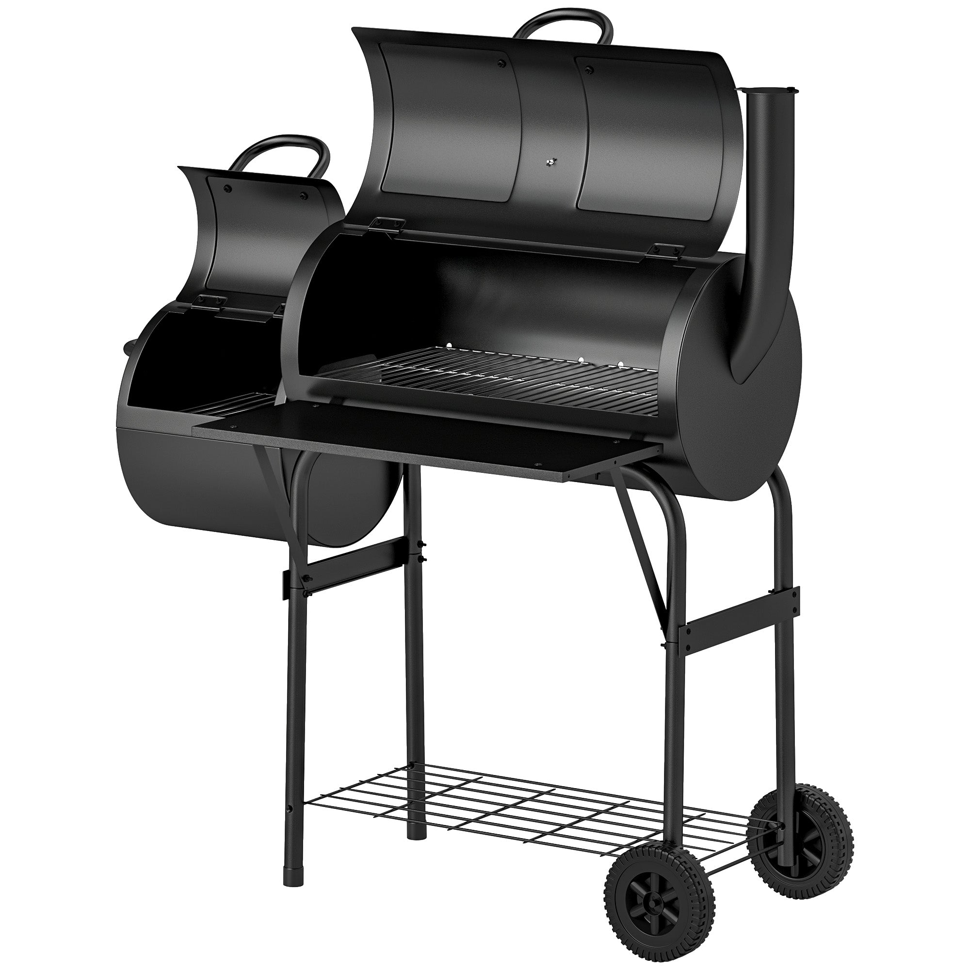 Outsunny Holzkohlegrill aus Stahl BBQ Smoker mit Deckel Thermometer Räder Luftzufuhr Kohlewanne