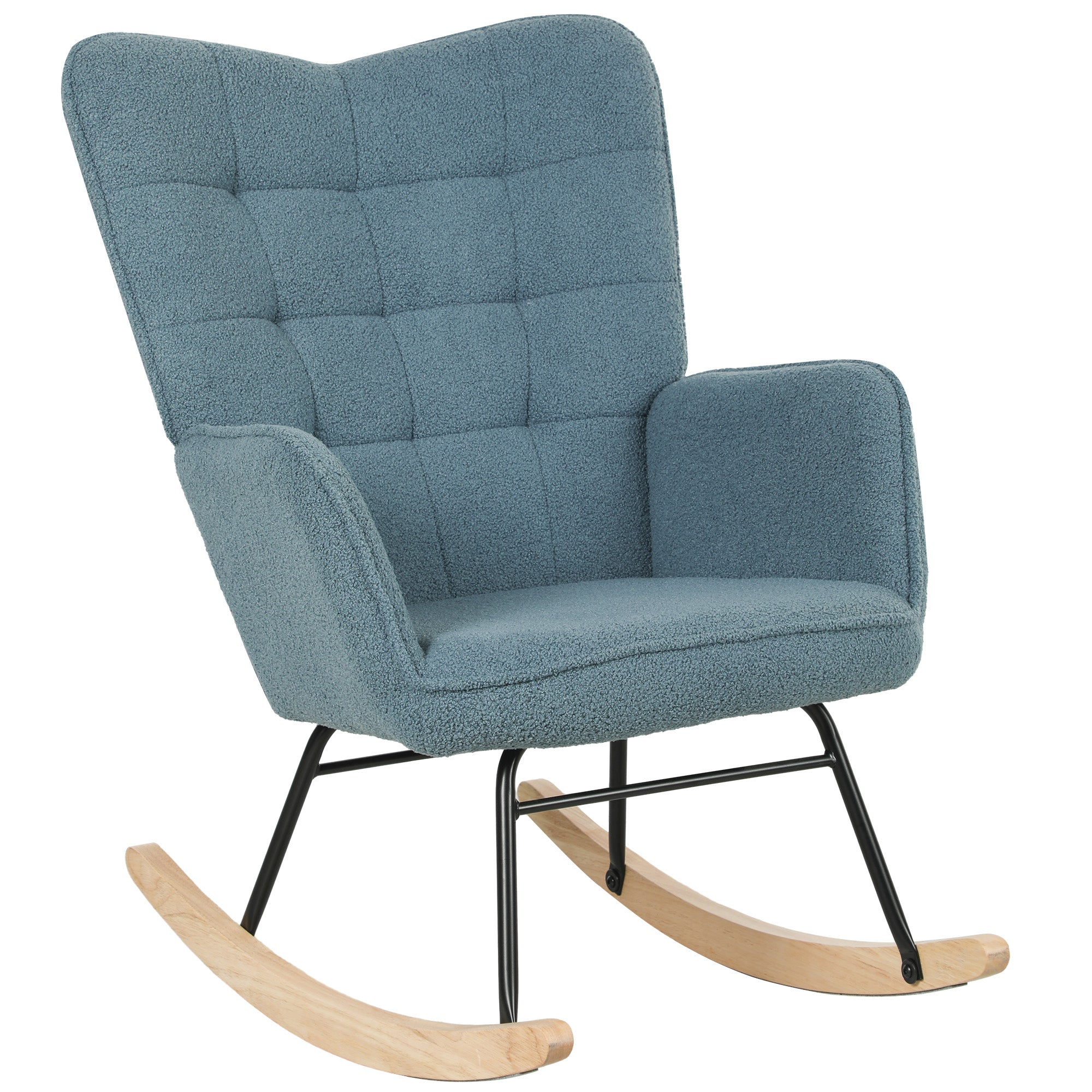 HOMCOM Schaukelstuhl, ergonomische Form, Echtholzkufen, bis 120 kg, Hellblau