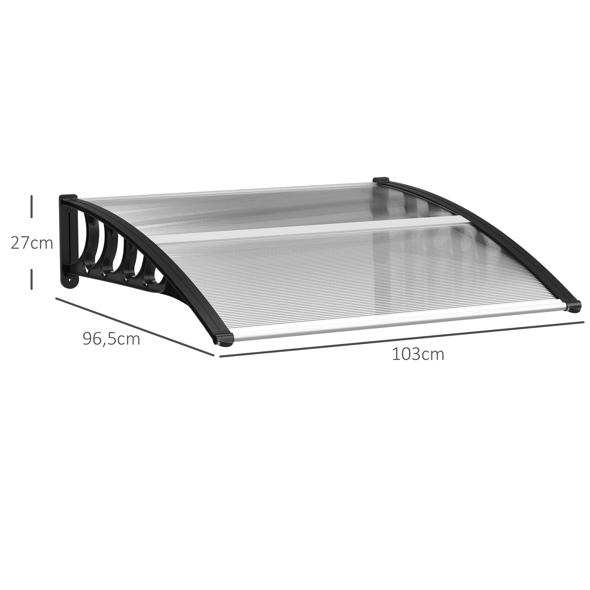 Outsunny Vordach für Haustür/Fenster, wetterfest, transparent, Aluminium/Polycarbonat, 103x96,5x27cm, Schwarz