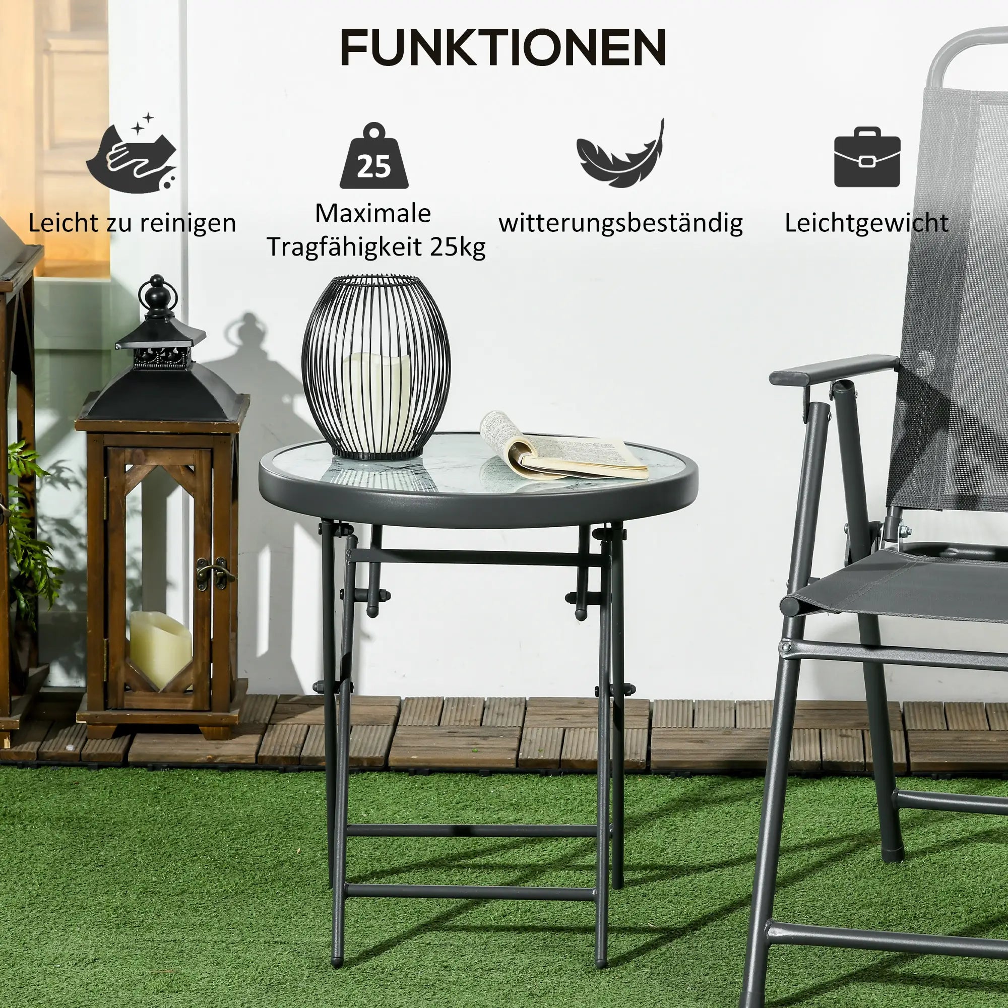 Outsunny Gartentisch klappbar Outdoor Beistelltisch weiß