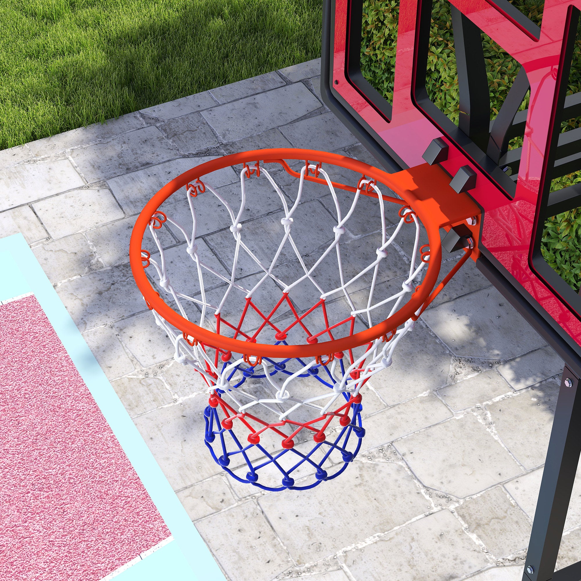 AIYAPLAY Kinder-Basketballkorb, Outdoor-Basketballkorb für Kinder, 200-260 cm höhenverstellbar, mit Rädern, ab 6 Jahren, Rot