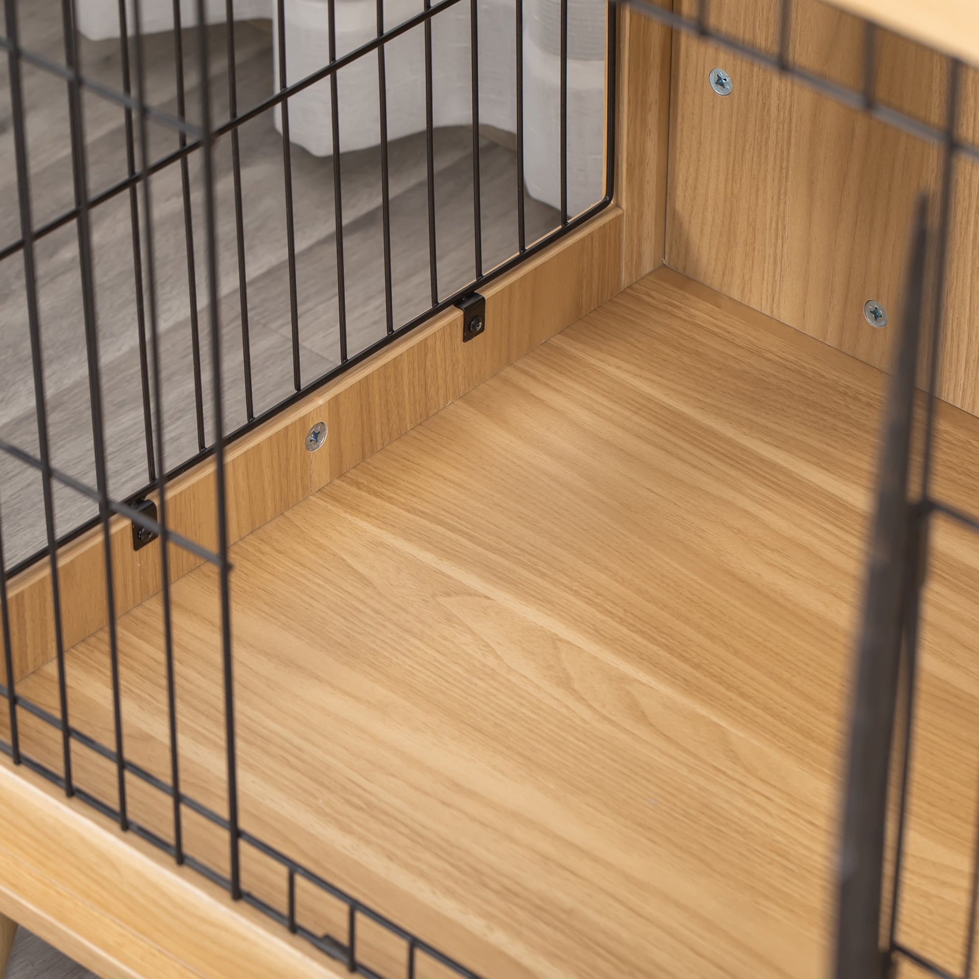 PawHut Transportbox aus Holz, Hundebox 81 cm x 58,5 cm x 76 cm Eiche Stahl Braun + Schwarz