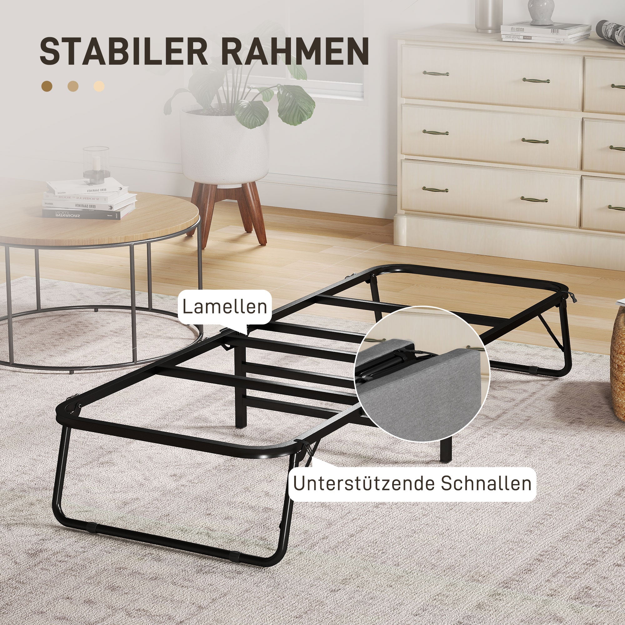 HOMCOM Klappbett, 70 x 190 cm Gästebett, mit 7 cm Schaumstoff-Matratze, verstellbare Rückenlehne, mit Rollen, Dunkelgrau