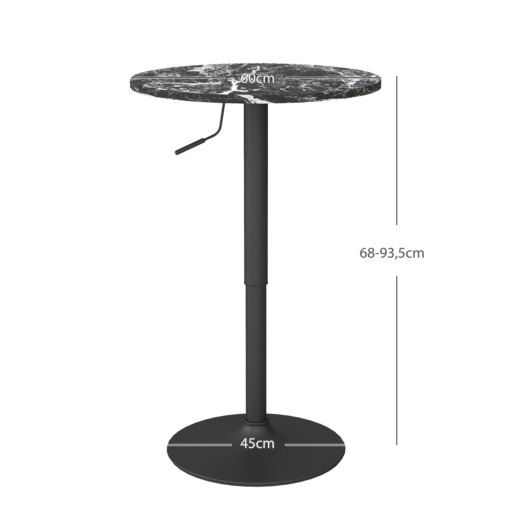 HOMCOM Bartisch für 2 Personen, höhenverstellbar, Marmoroptik, 60 x 60 x 68-93,5 cm, Schwarz