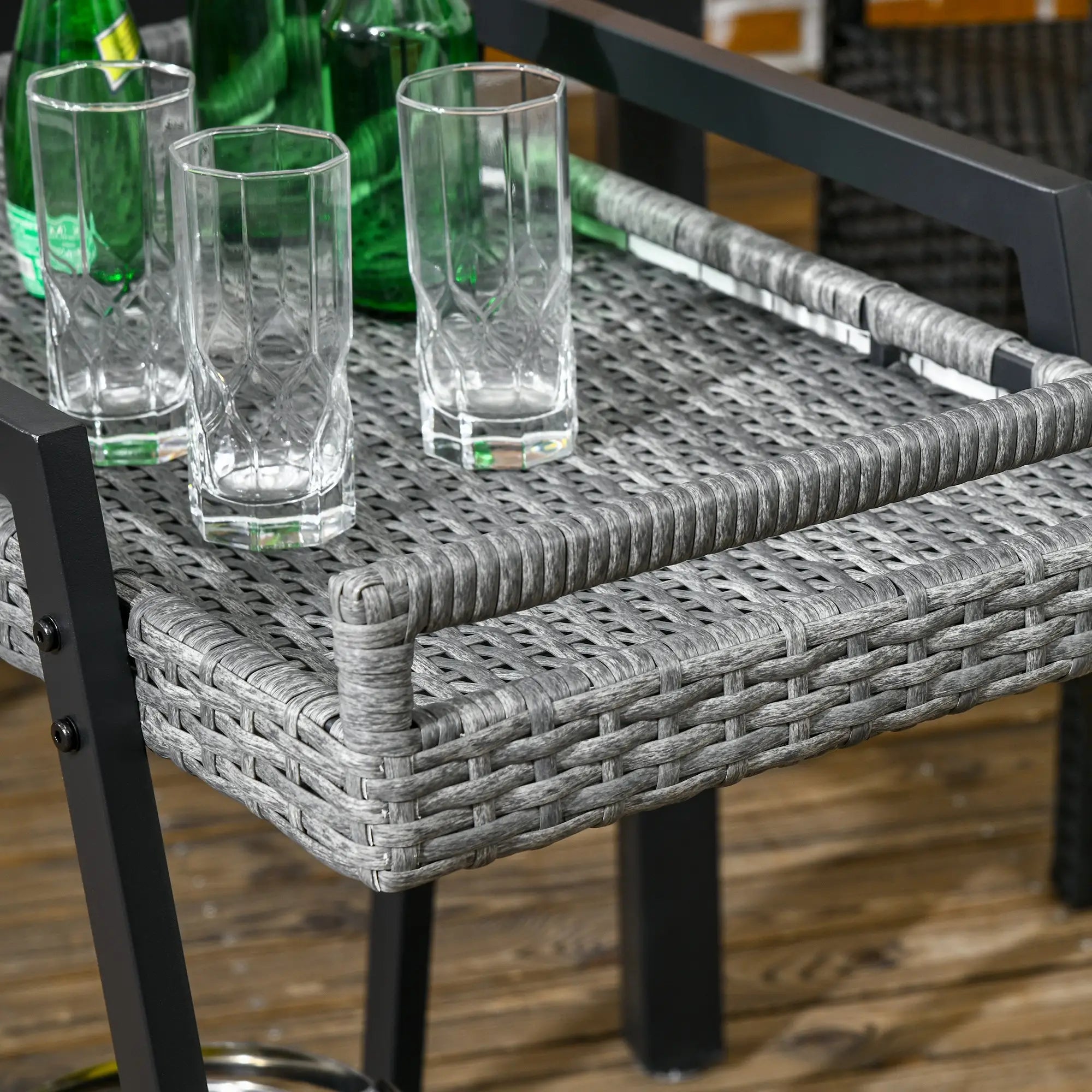 Outsunny Servierwagen Rattan mit Rollen 2 Etagen Griffe